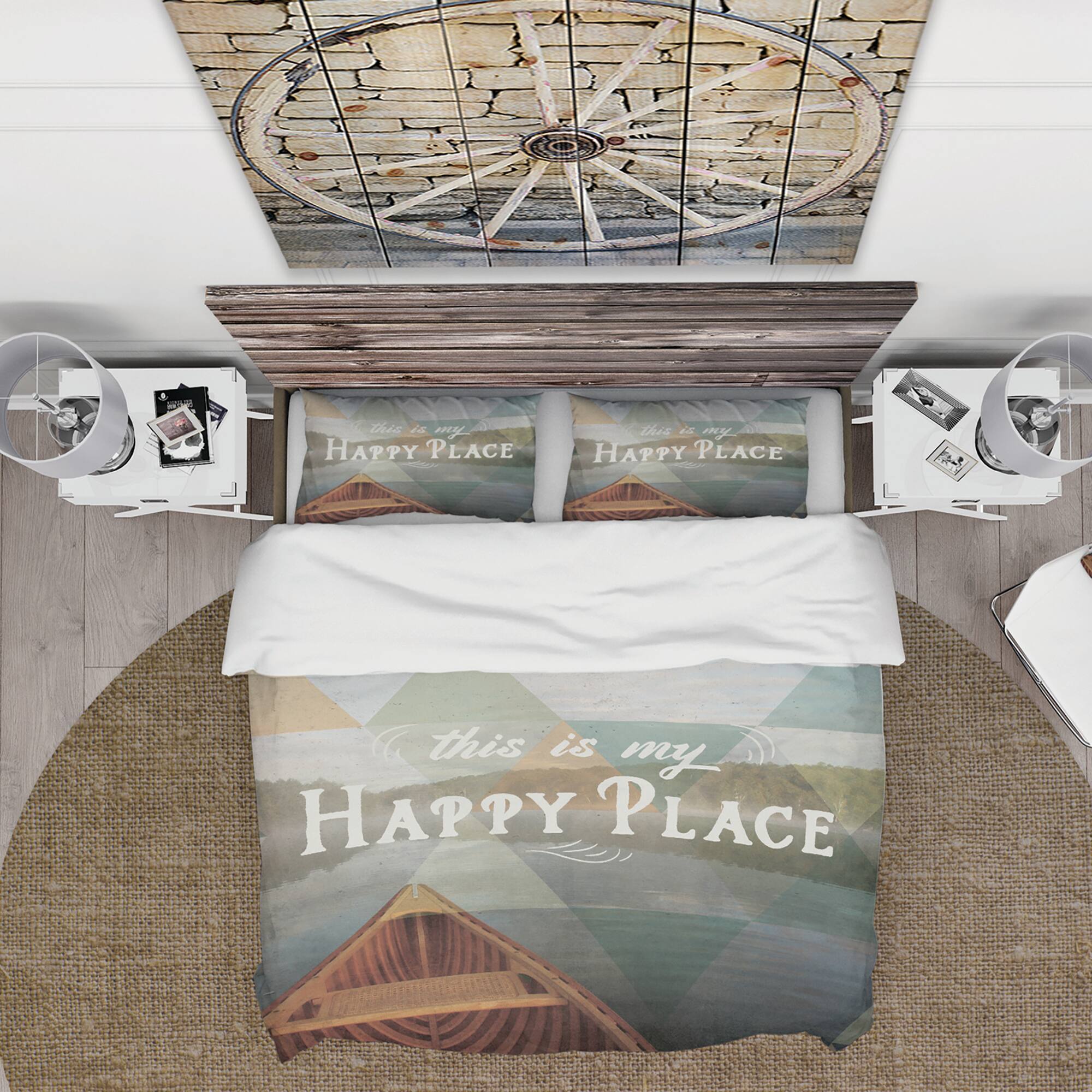 Designart &#x27;Lake House Happy Quote&#x27; Cottage Bedding Set - Duvet Cover &#x26; Shams