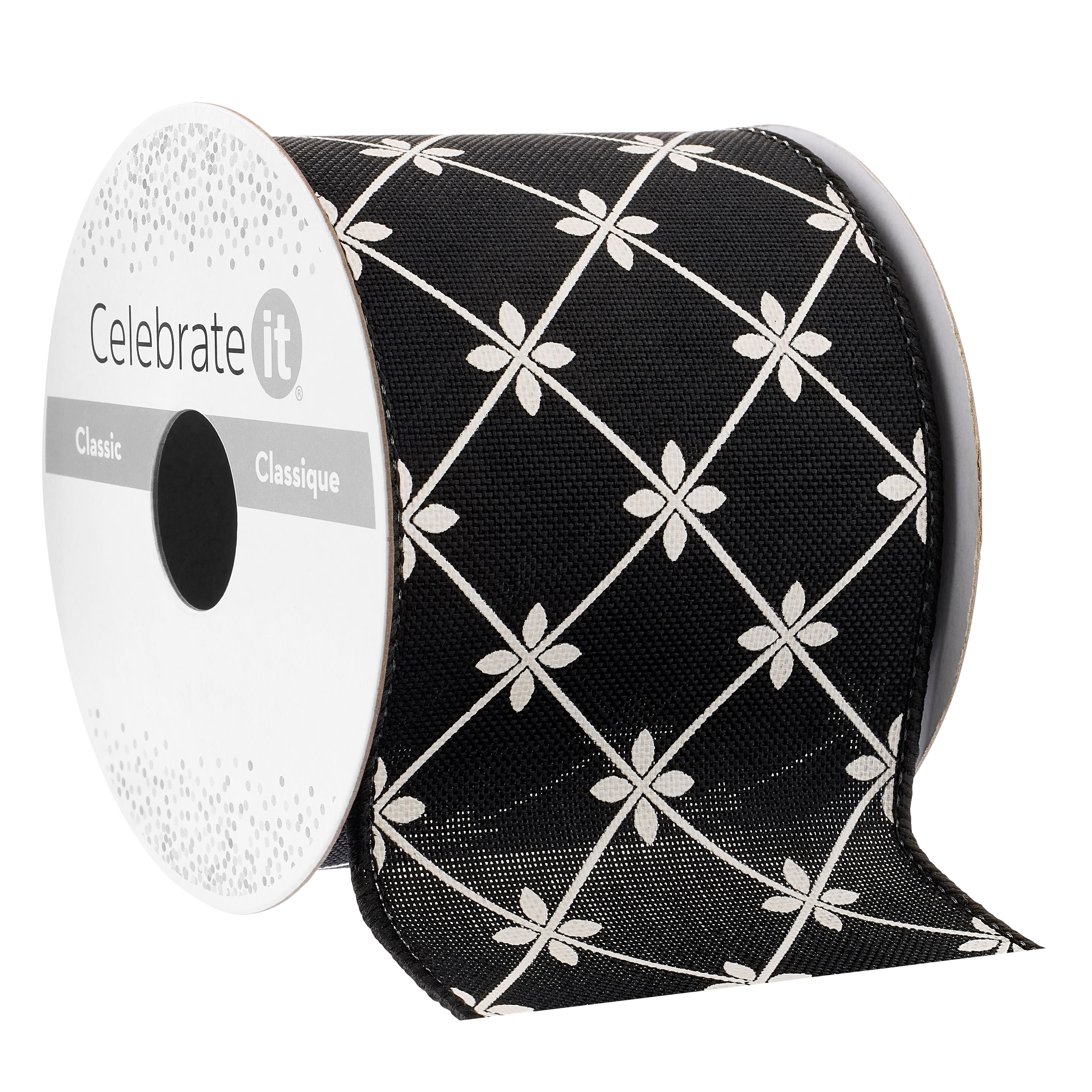 Ruban noir et blanc carrel&#xE9; avec fil m&#xE9;tallique de 6,35&#xA0;cm x 2,74&#xA0;m Classique de Celebrate It