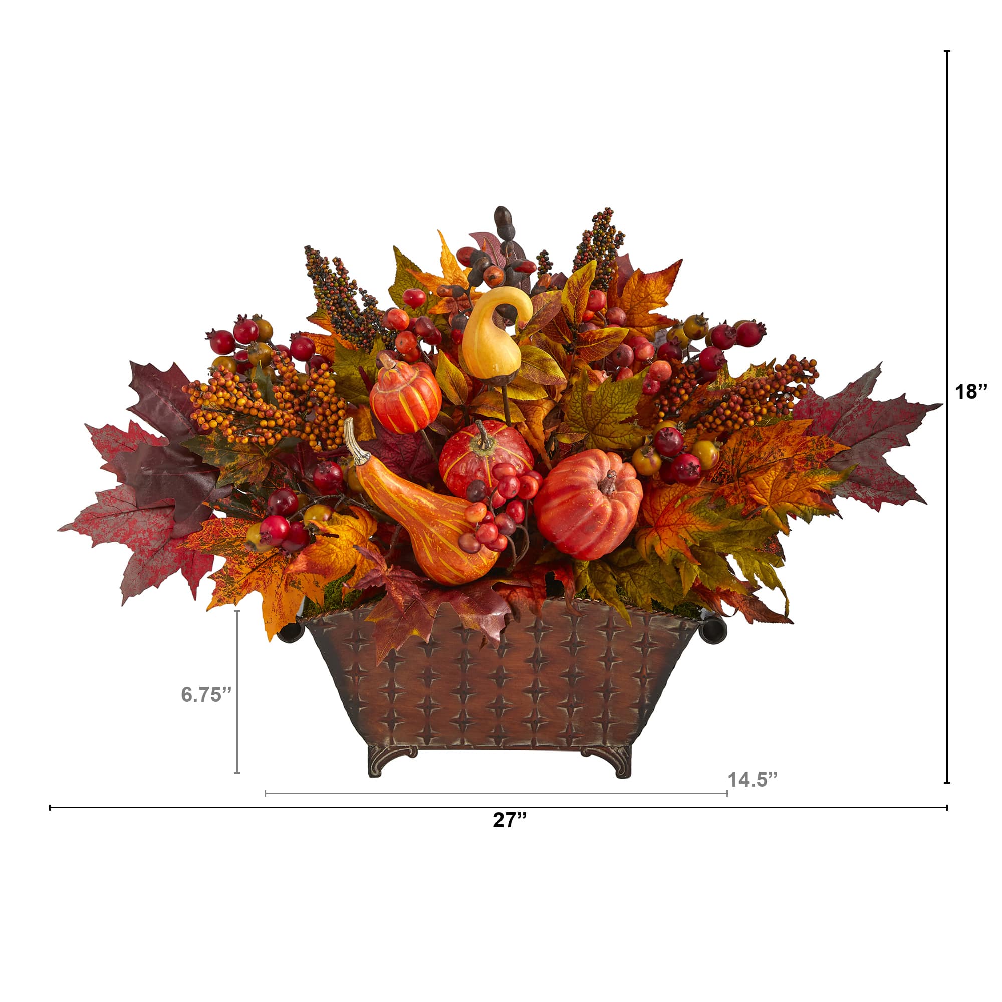 2ft. Pumpkin, Maple Leaf, Berries Arrangement in Metal Vase