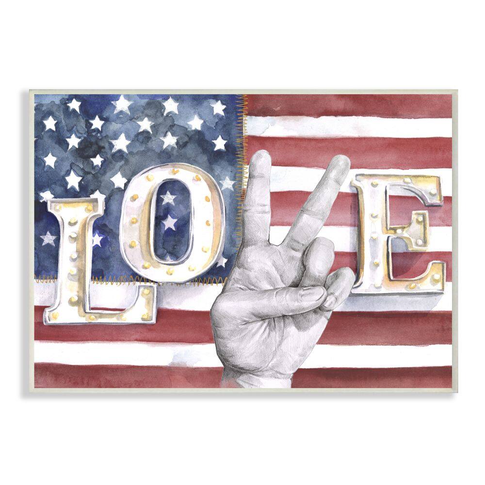 Stupell Industries Love Peace Sign Hand American Flag Design Wall Plaque