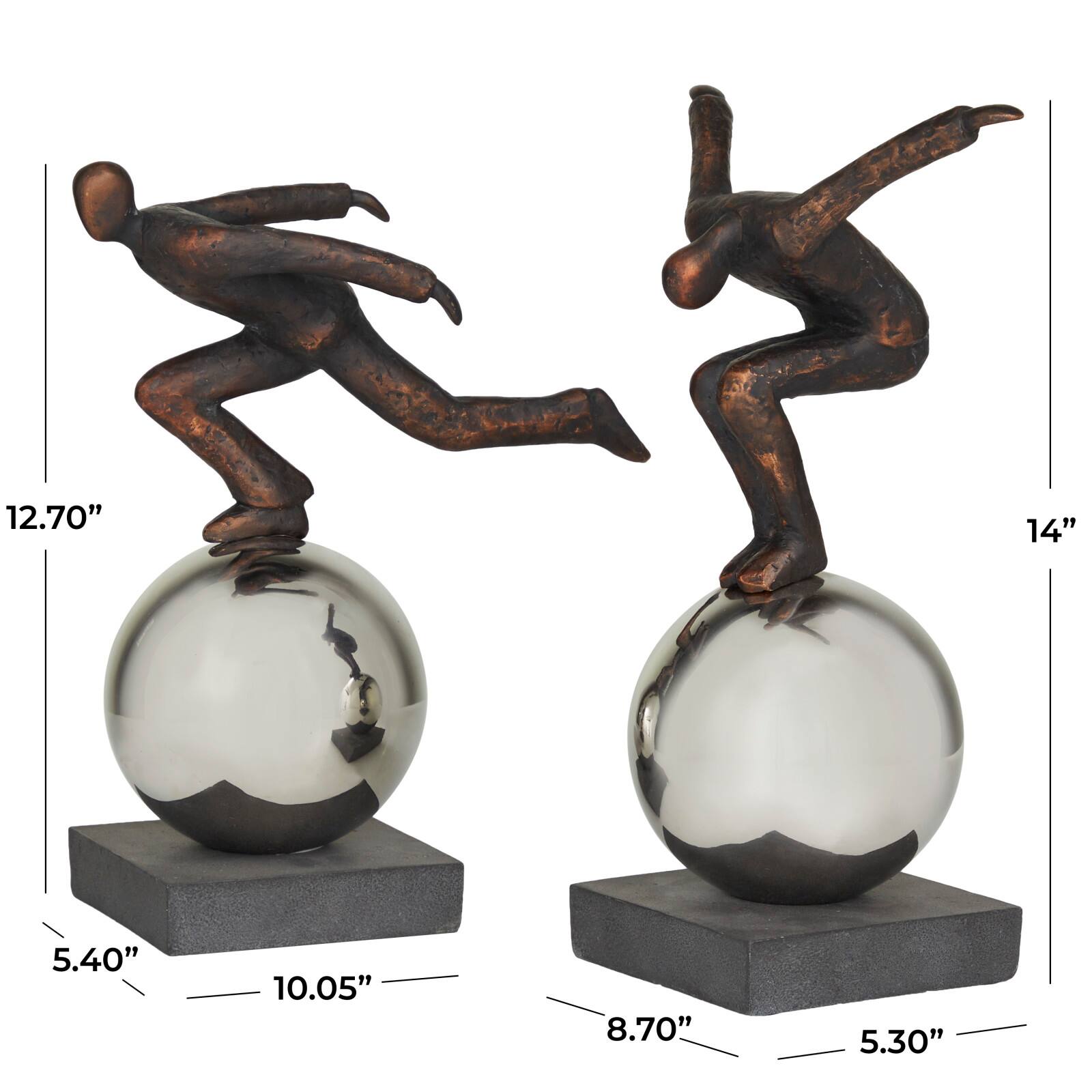 Bronze People Sculpture with Silver Ball Stand Set
