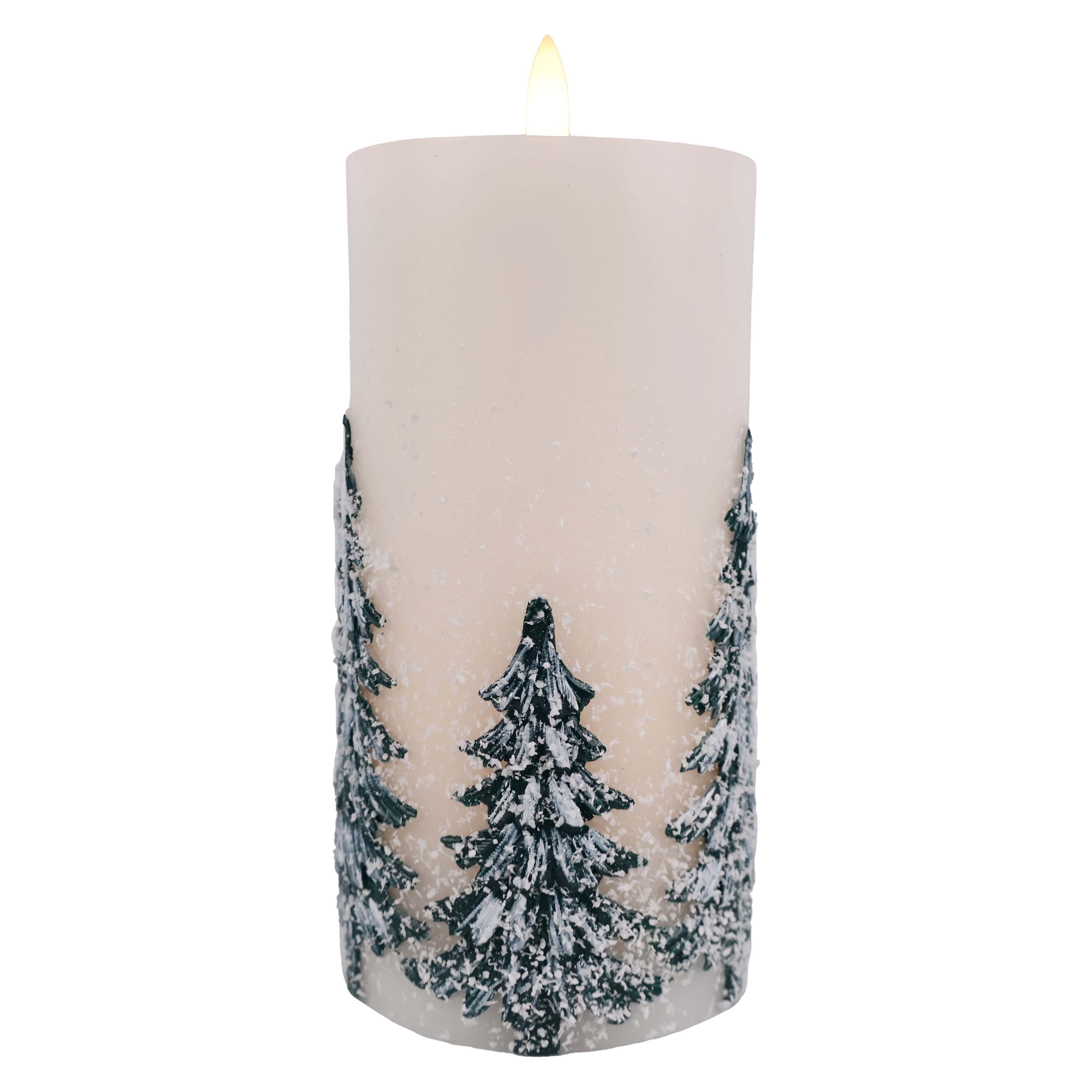 6" Flocked Trees LED Wax Pillar Candle by Ashland®