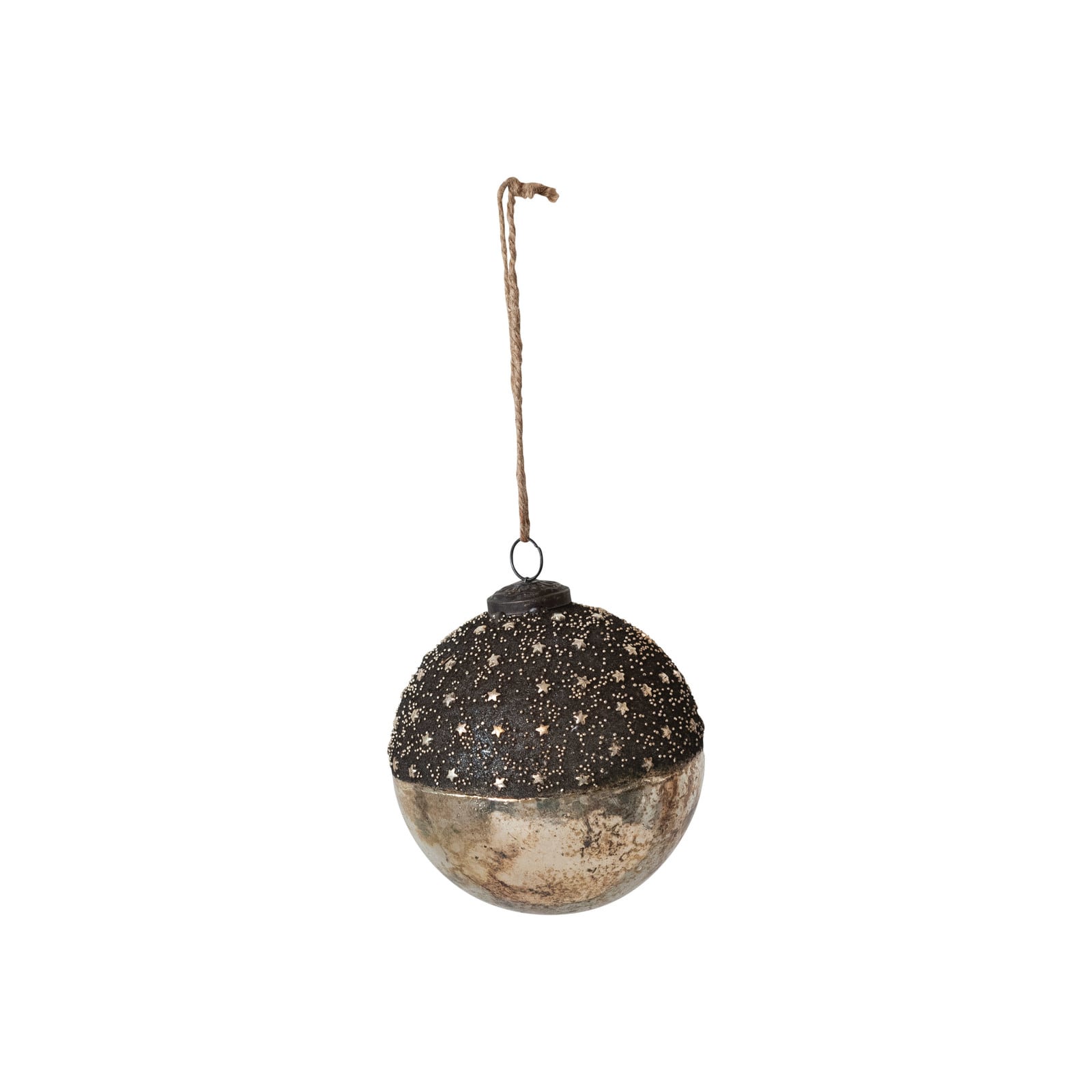 Hello Honey® 5" Starry Bronze & Dipped Silver Mercury Glass Ball Ornament