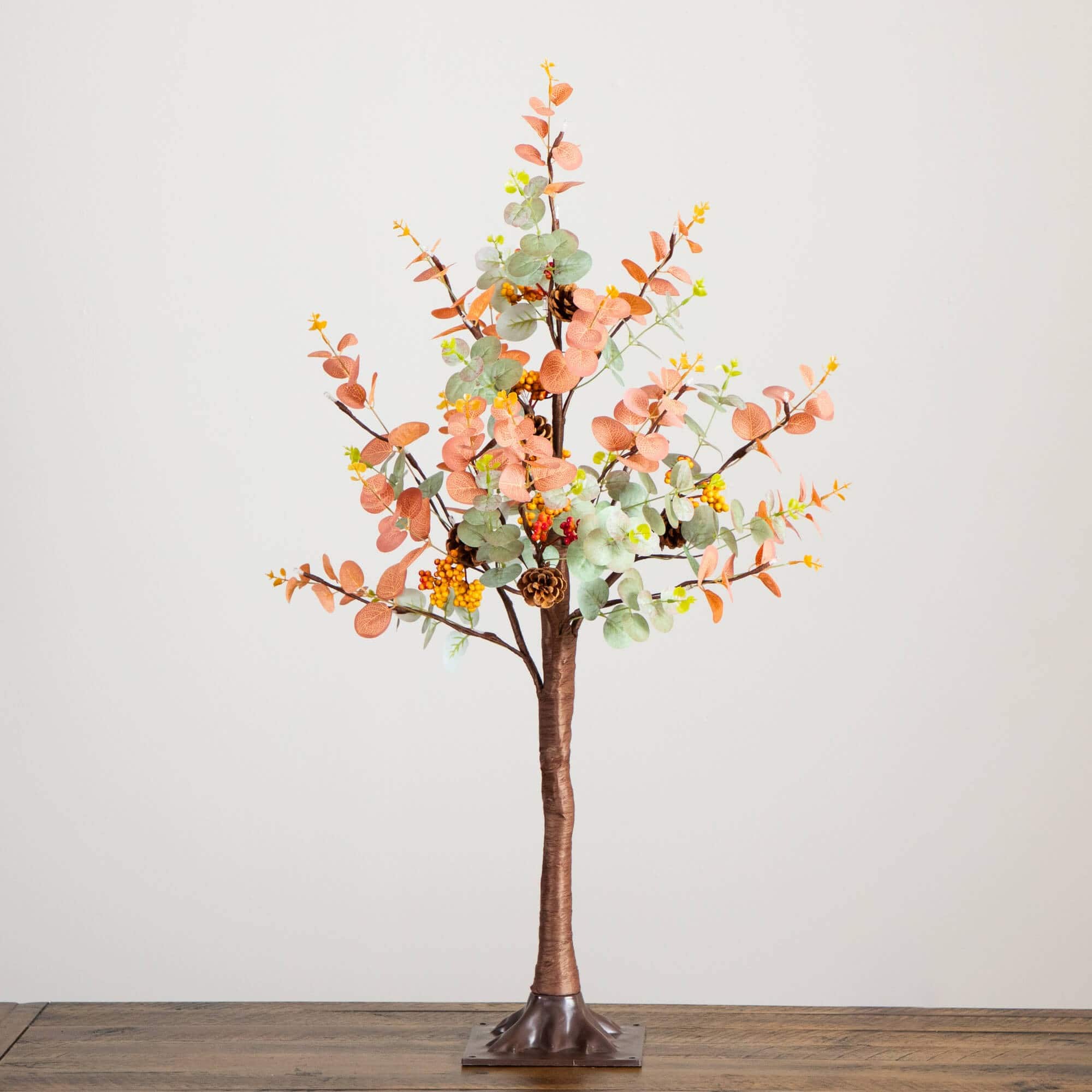 3ft. Pre-Lit Autumn Eucalyptus Artificial Fall Tree with Pinecones, Berries and 36 Warm White LED Lights