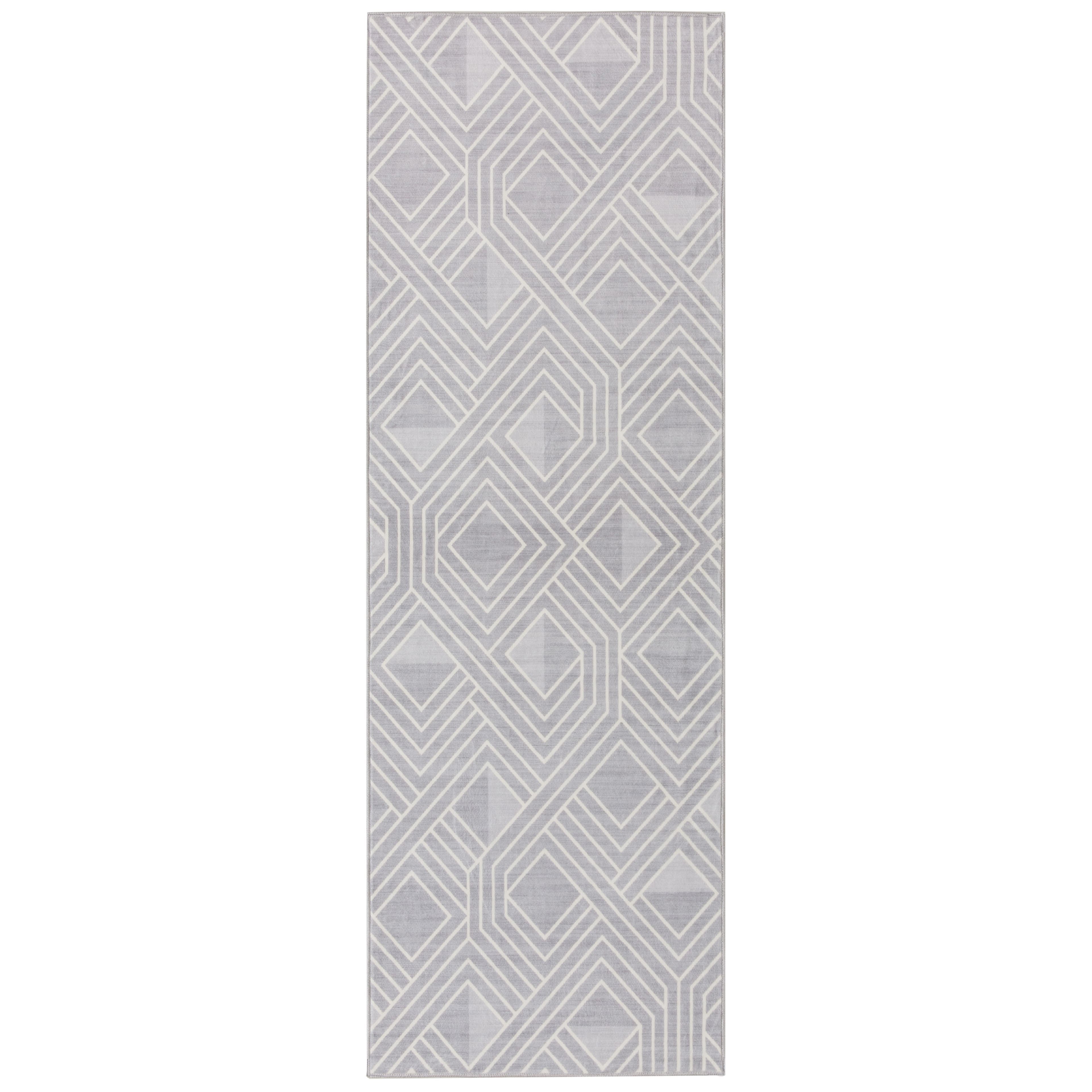 Grey Geometric Diamond Print Traditional Washable Area Rug by Ashland&#xAE;