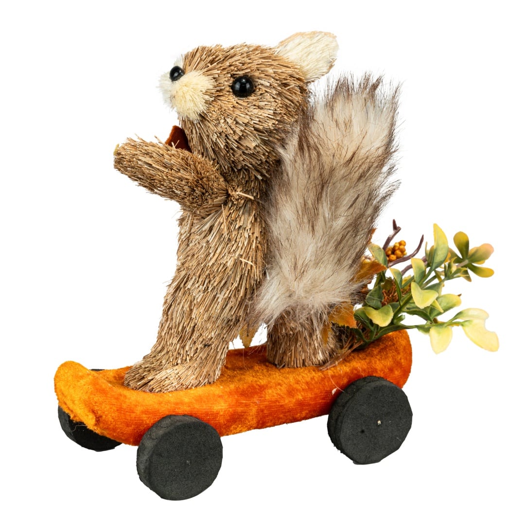 7" Squirrel on Skateboard with Acorns Natural Décor by Ashland®