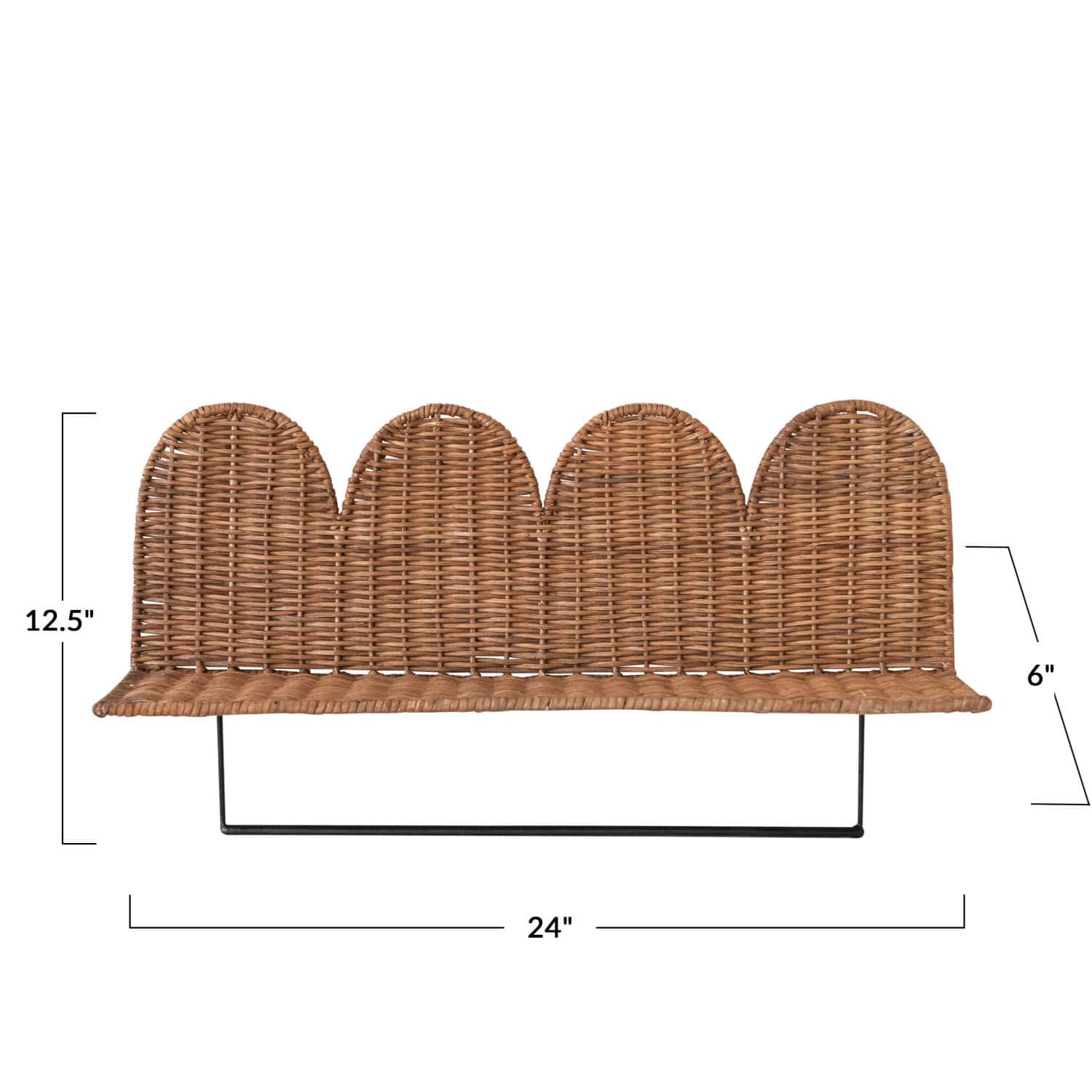 Hello Honey® Natural Rattan Wicker Wall Shelf with Scalloped Edge & Metal Rod