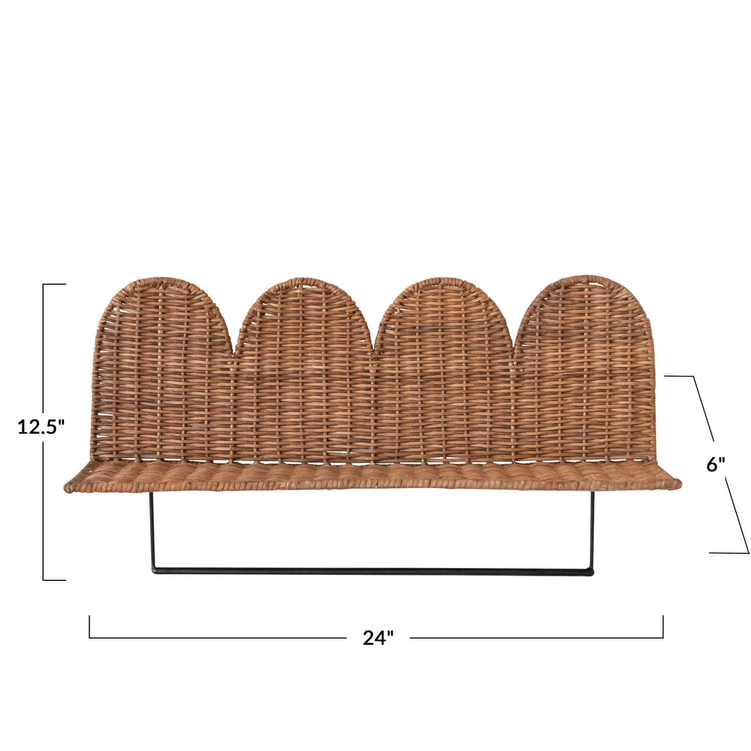 Natural Rattan Wicker Wall Shelf with Scalloped Edge &#x26; Metal Rod