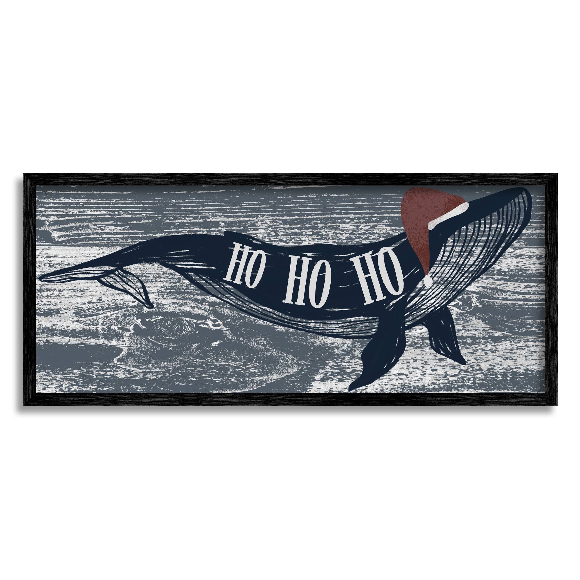 Stupell Industries Ho Ho Ho Christmas Santa Whale Framed Giclee Art