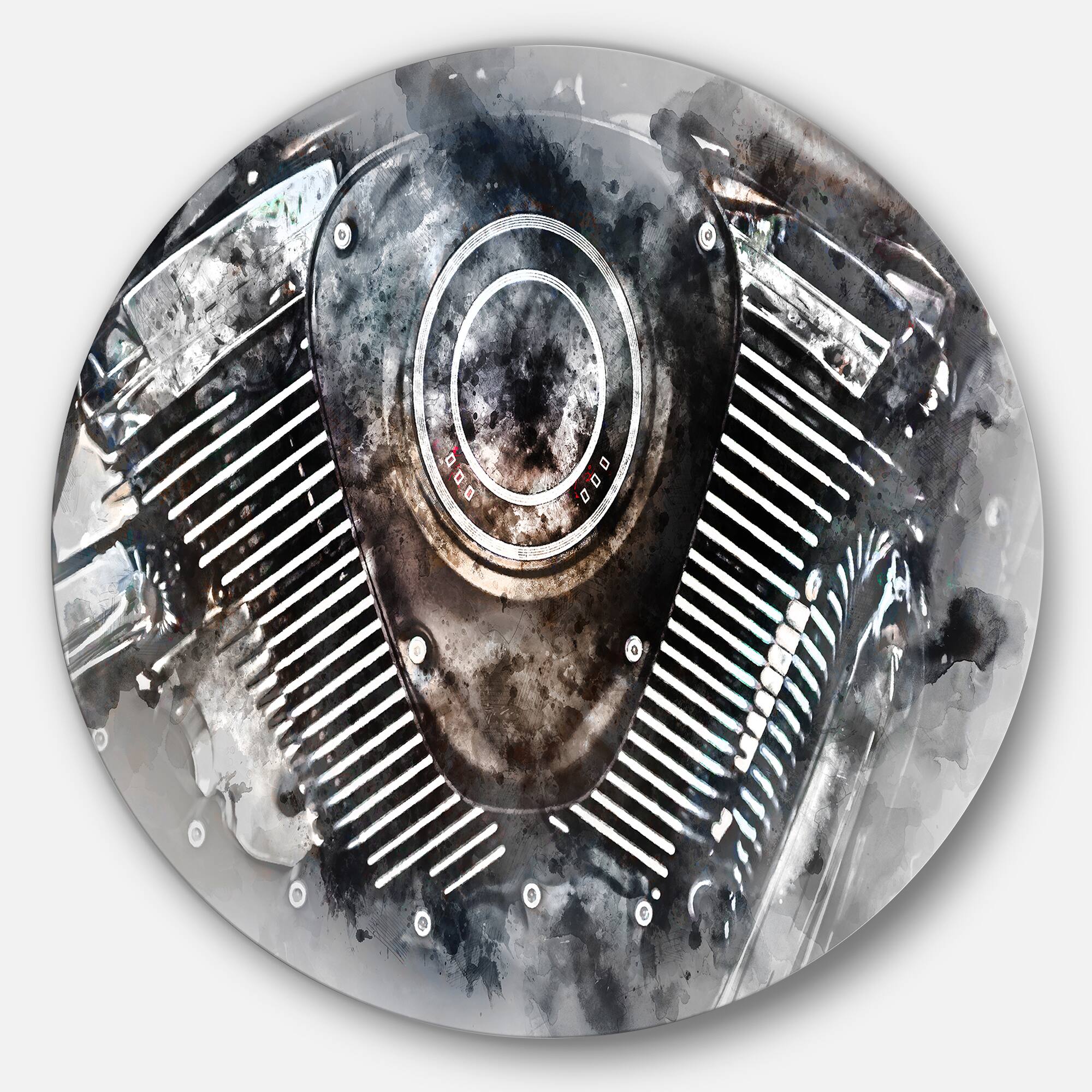Designart - Motorcycle Engine Watercolor' Contemporary Metal Circle Wall Art