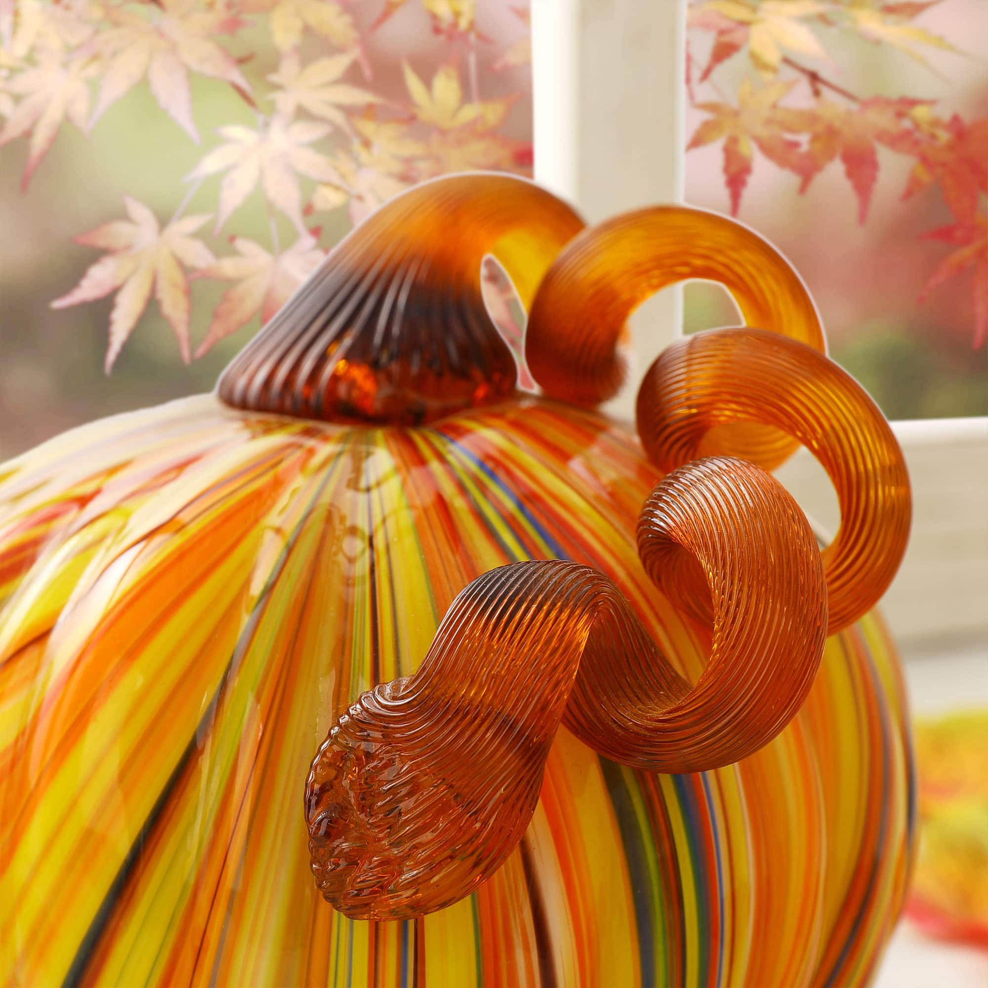 Glitzhome&#xAE; Short Glass Pumpkin, Multicolor Stripes