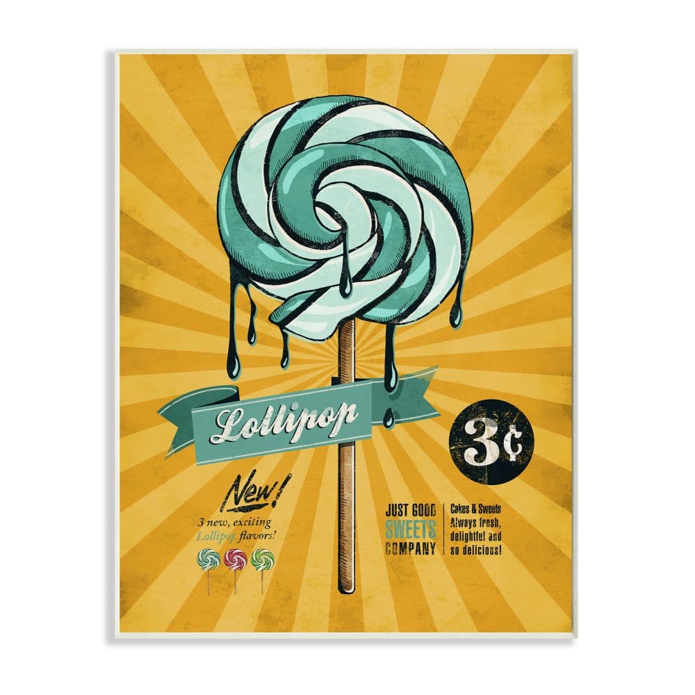 Stupell Industries Yellow & Blue Vintage Lollipop Wall Plaque