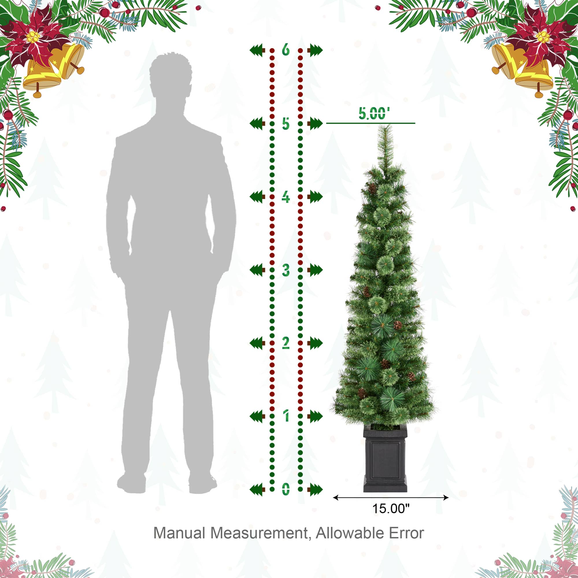 Glitzhome&#xAE; 5ft Pre-Lit Green Cashmere Pine Christmas Porch Tree, Multi-color LED Lights