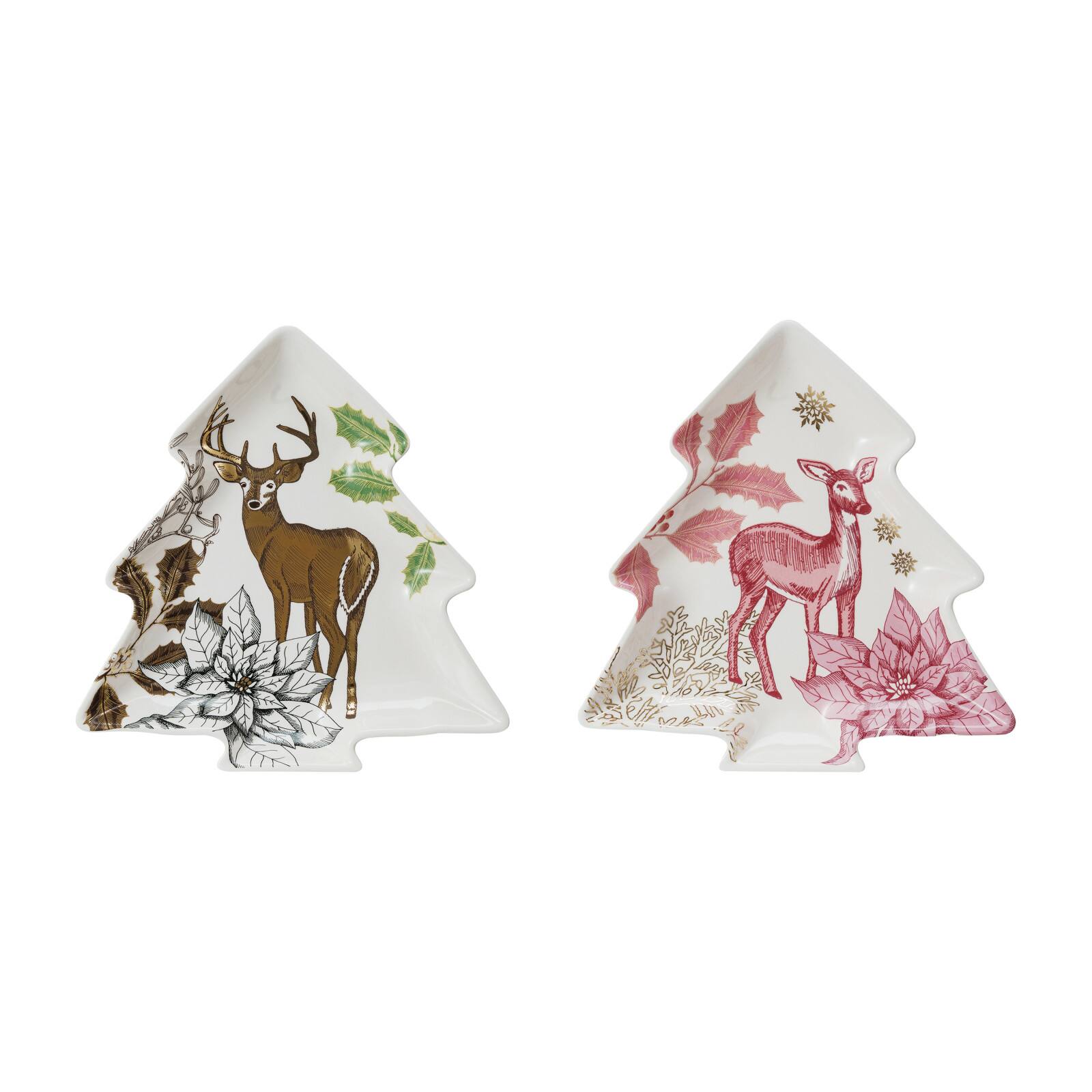 Hello Honey&#xAE; 9&#x22; Tree Shaped Deer Stoneware Plate Set