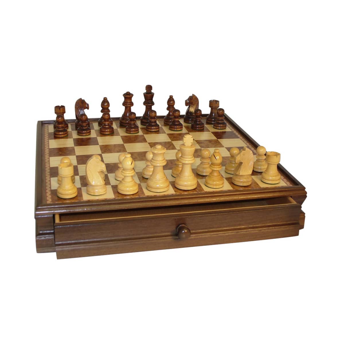 15&#x22; Walnut &#x26; Maple Drawer Chest Chess Set