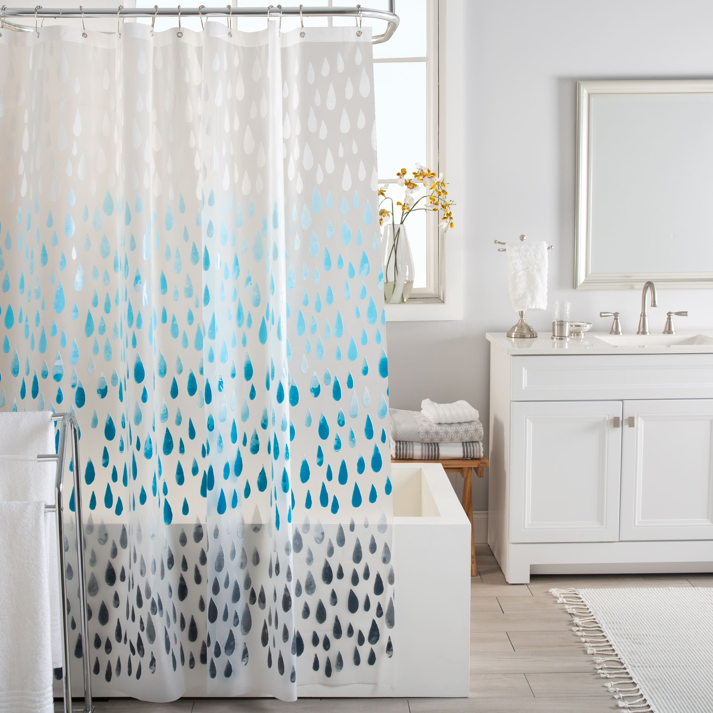 Bath Bliss Ombre Raindrop Design PEVA Shower Curtain