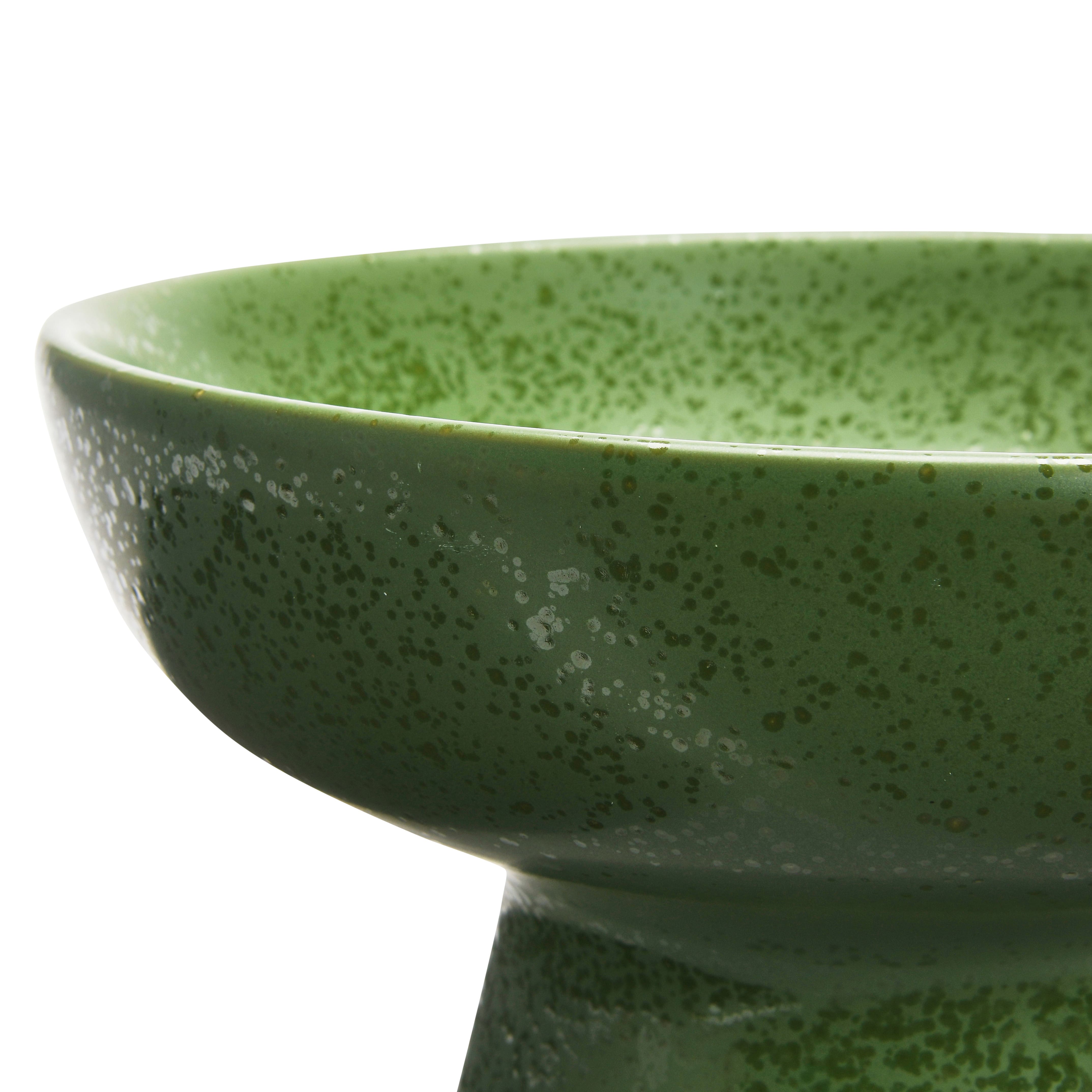 Matte Green Reactive Glaze Stoneware Footed Bowl