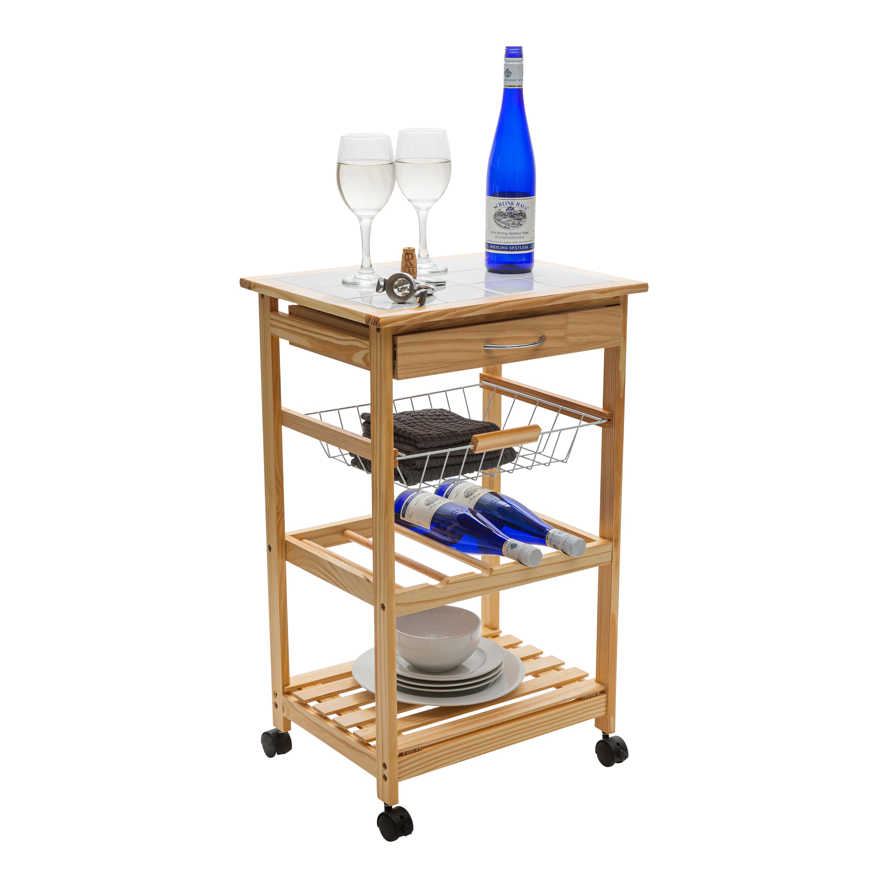Organize It All Rolling Kitchen Cart with Ceramic Countertop