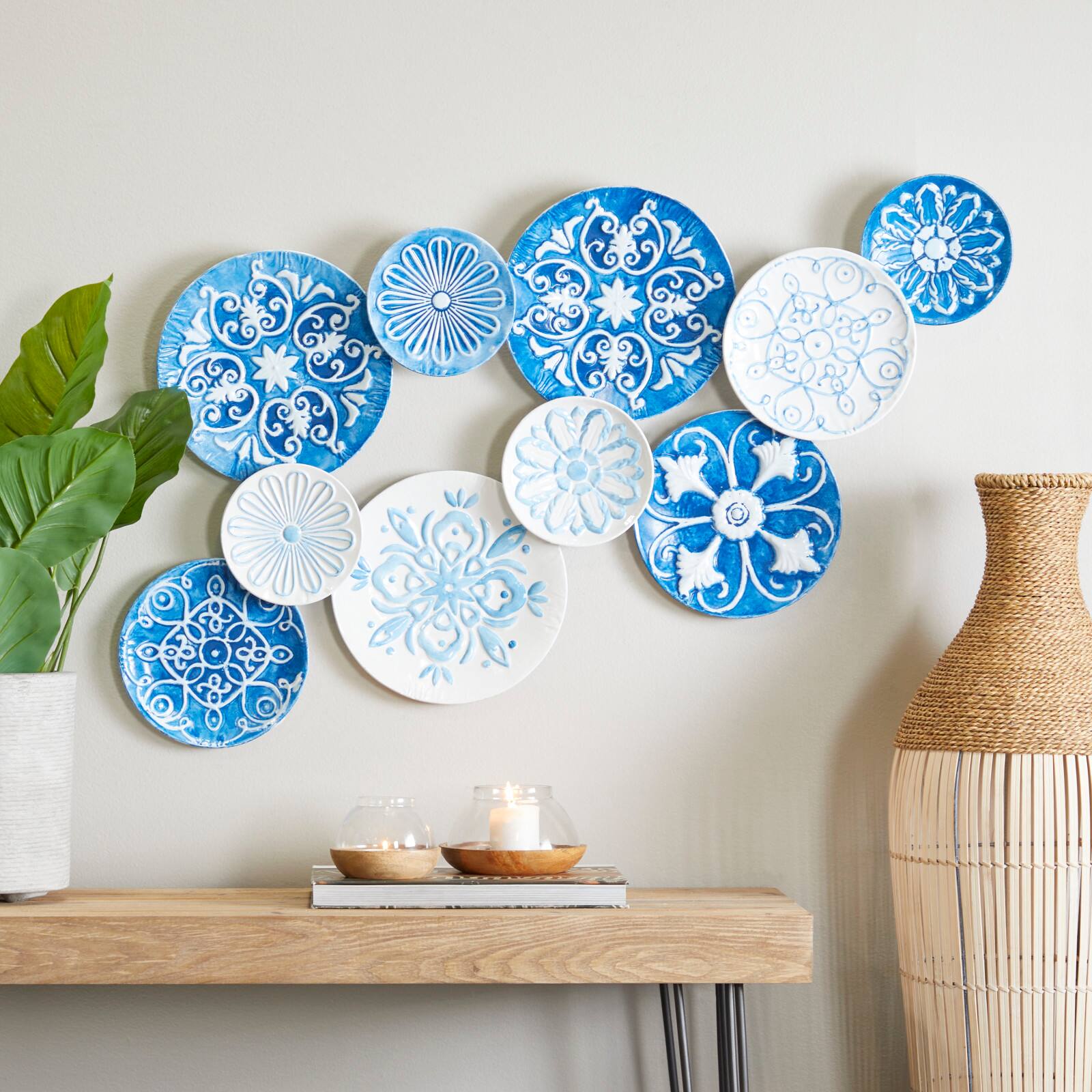The Novogratz Blue Metal Plate Wall Decor with Embossed Details 47&#x22; x 2&#x22; x 24&#x22;