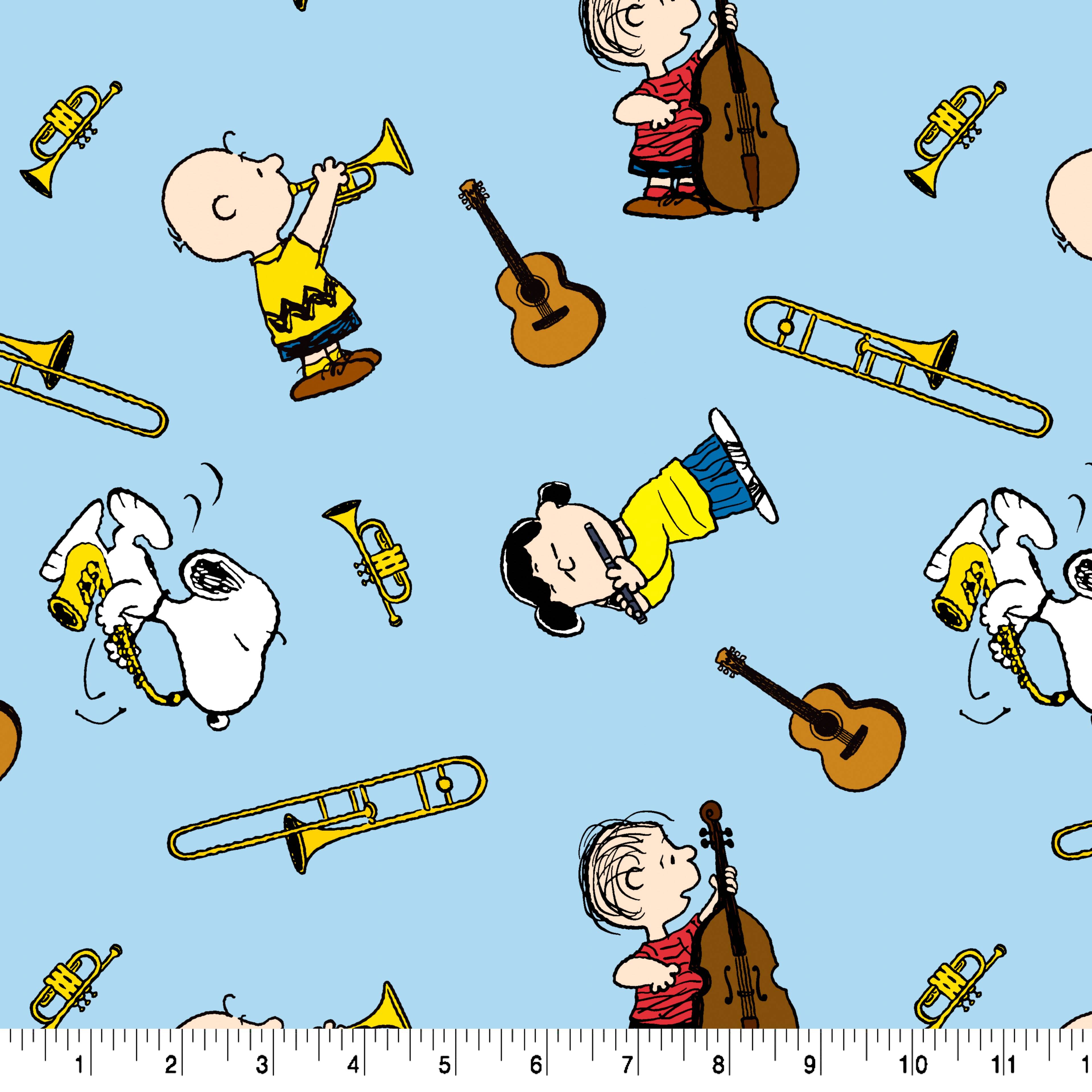 Peanuts&#xAE; Music Toss on Blue Cotton Fabric