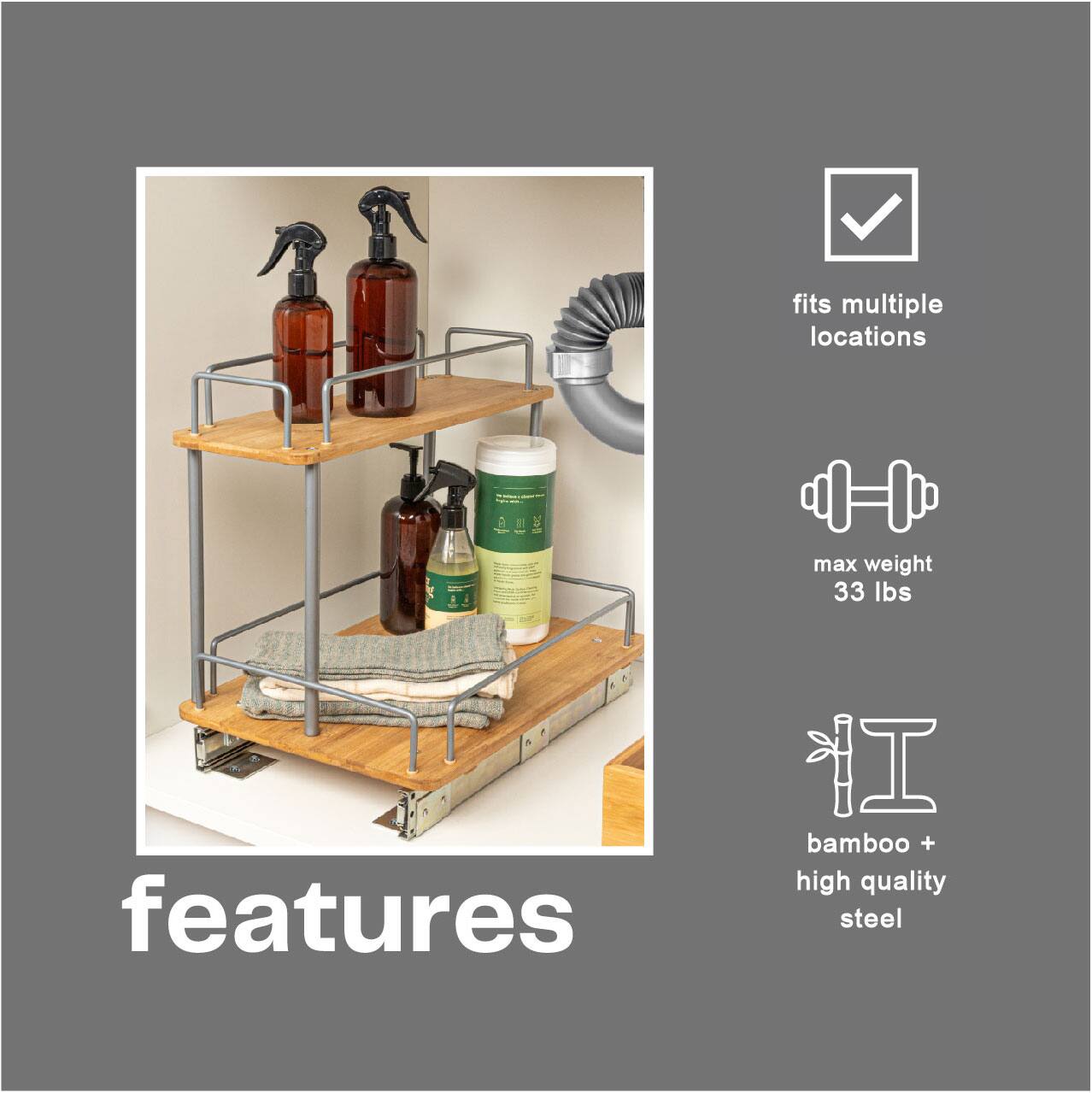 Household Essentials Glidez Wood 2-Tier Cabinet Organizer