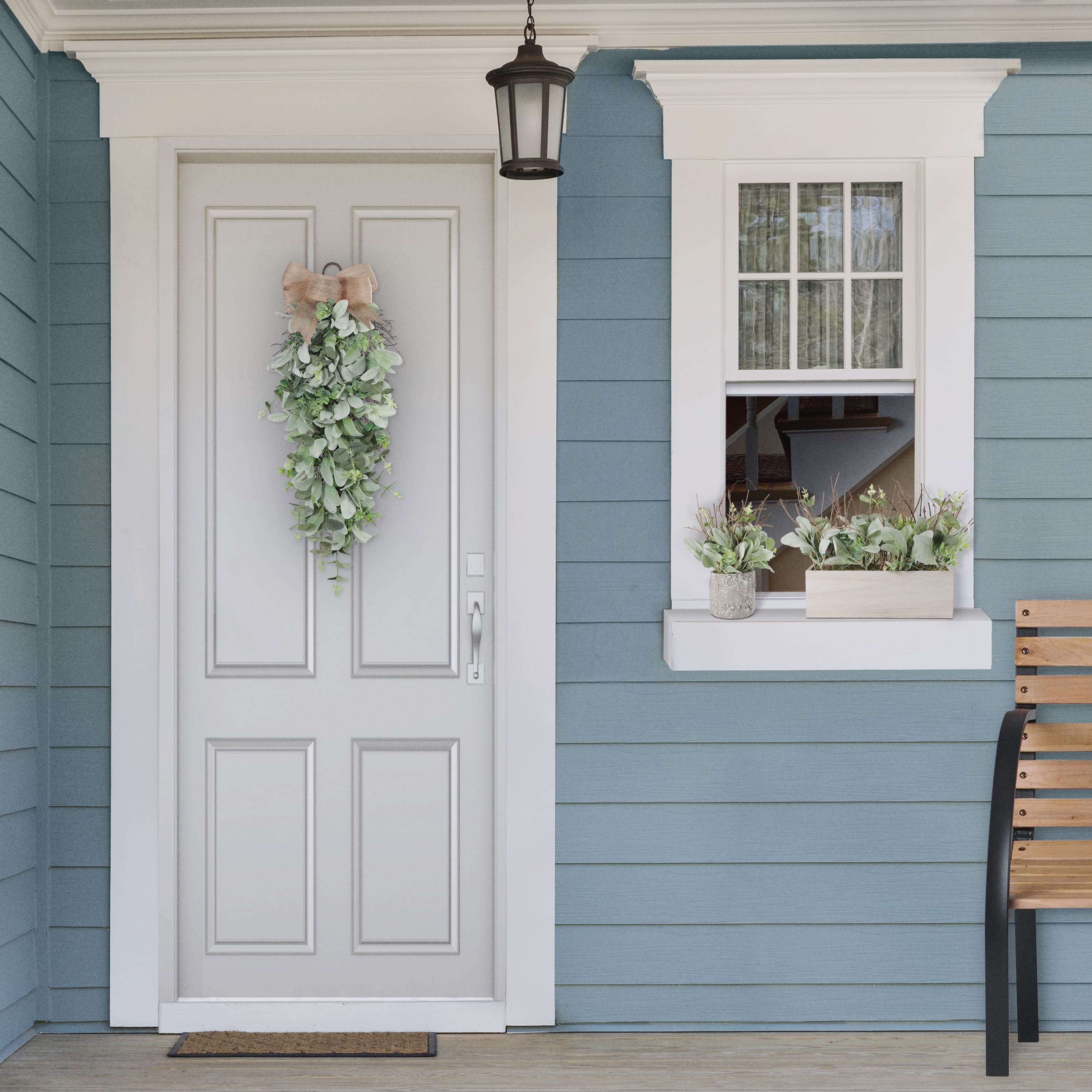 11" Lambs Ear Centerpiece in Woodgrain Planter
