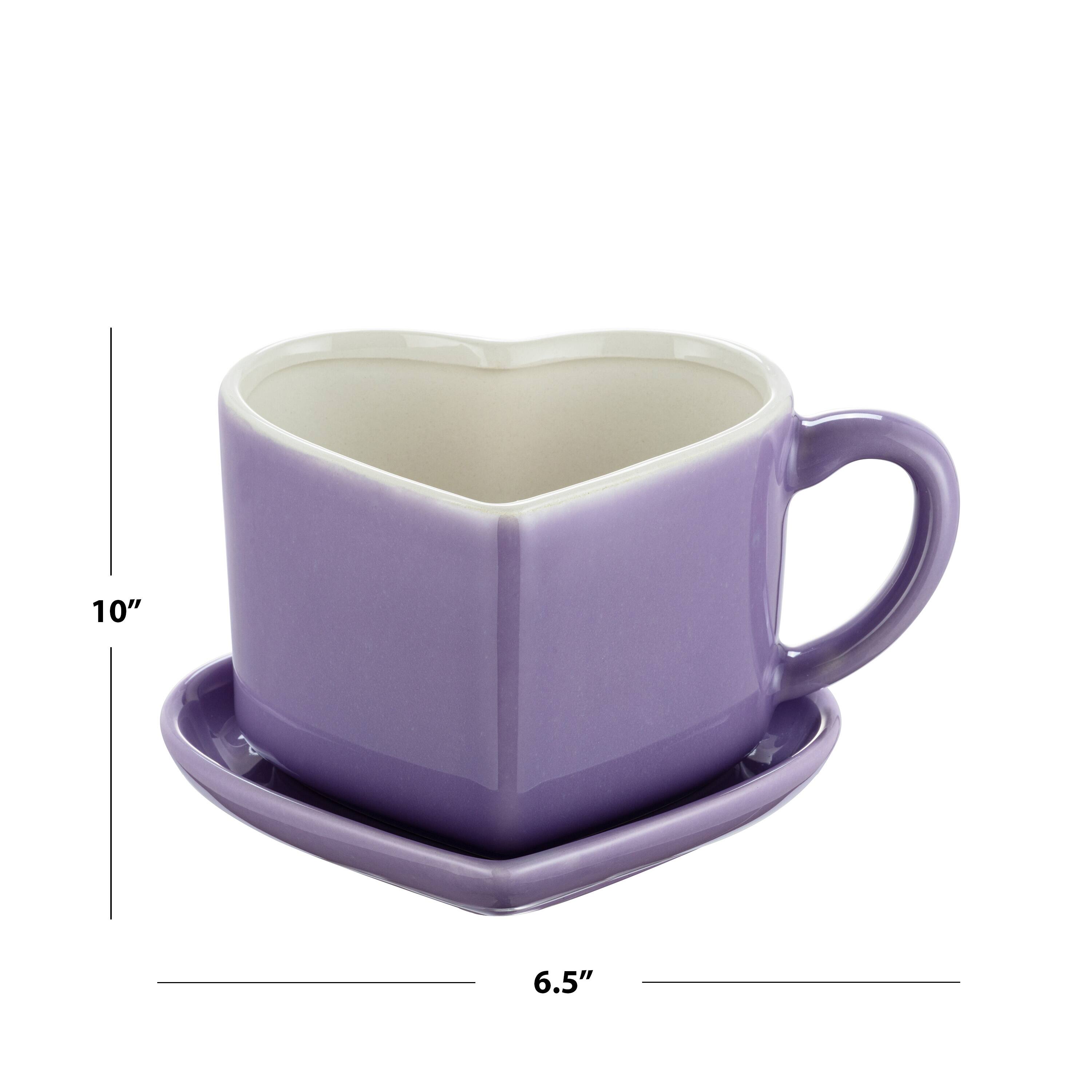 Miss Valentine Purple Ceramic Candy Heart Mug &#x26; Saucer