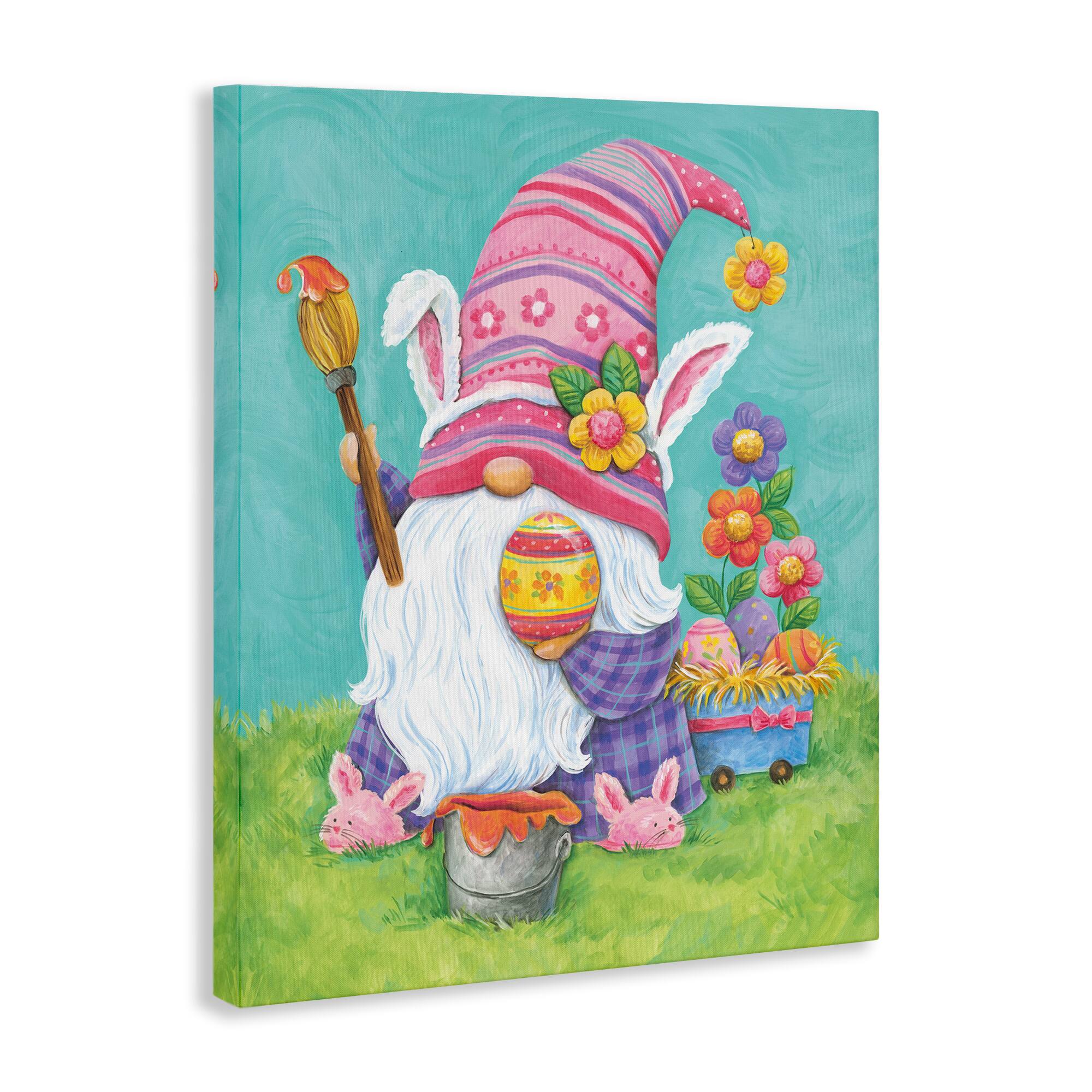 Stupell Industries Whimsical Gnome Painting Easter Eggs Festive Flowers Canvas Wall Art