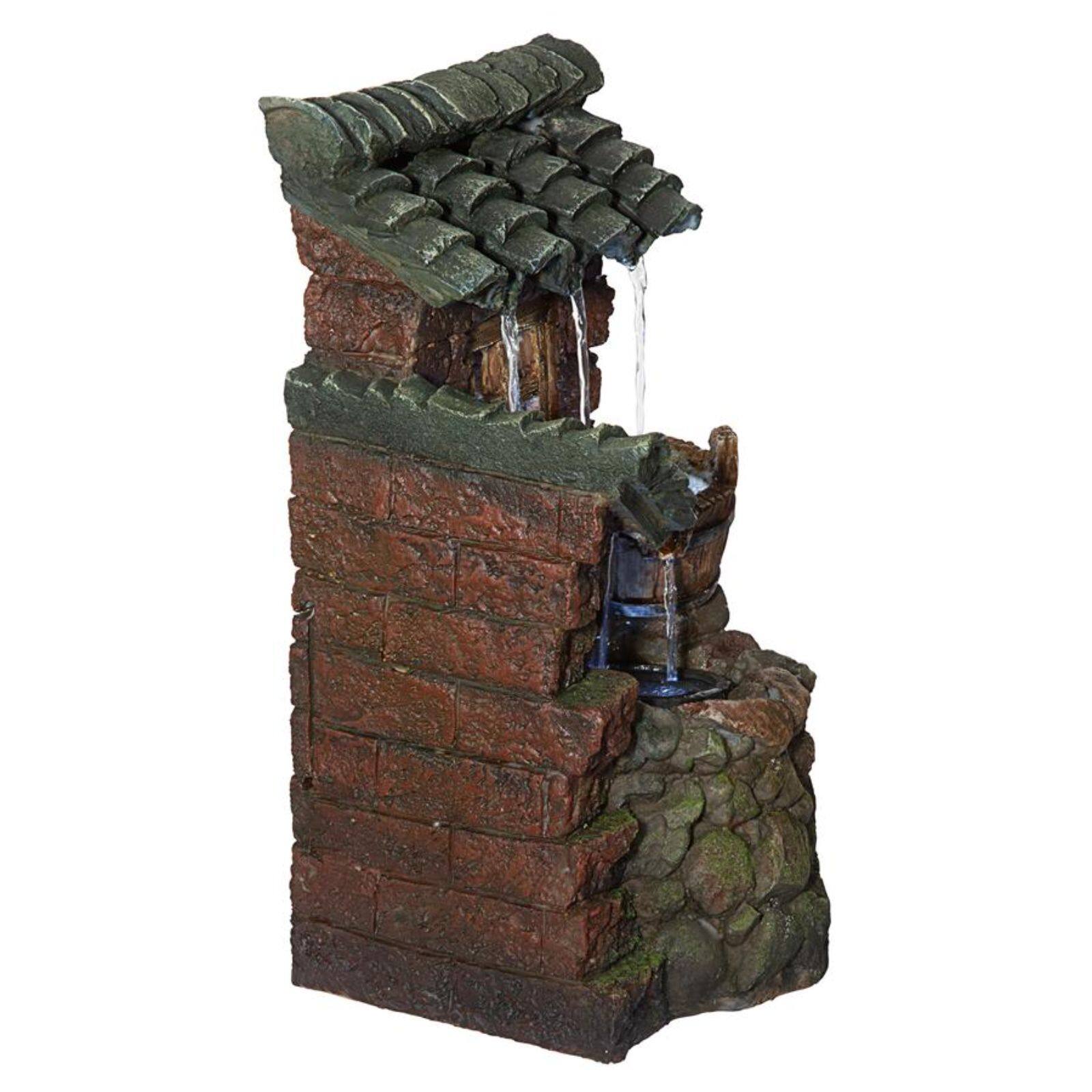 Design Toscano Cottage in the Forest Cascading Waterfall Illuminated Tabletop Fountain