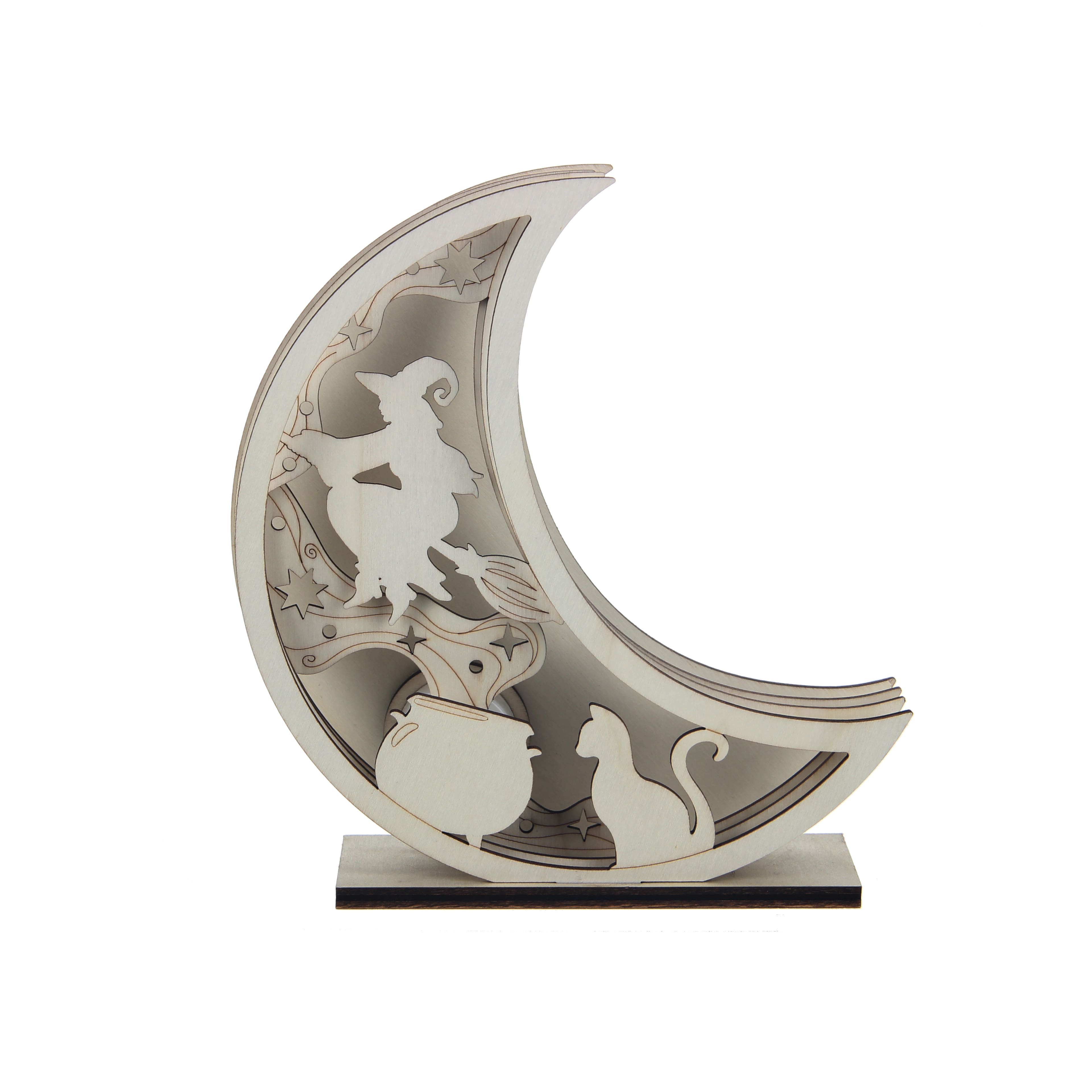 8.25&#x22; Layered Moon Witch DIY LED Plywood D&#xE9;cor by Make Market&#xAE;