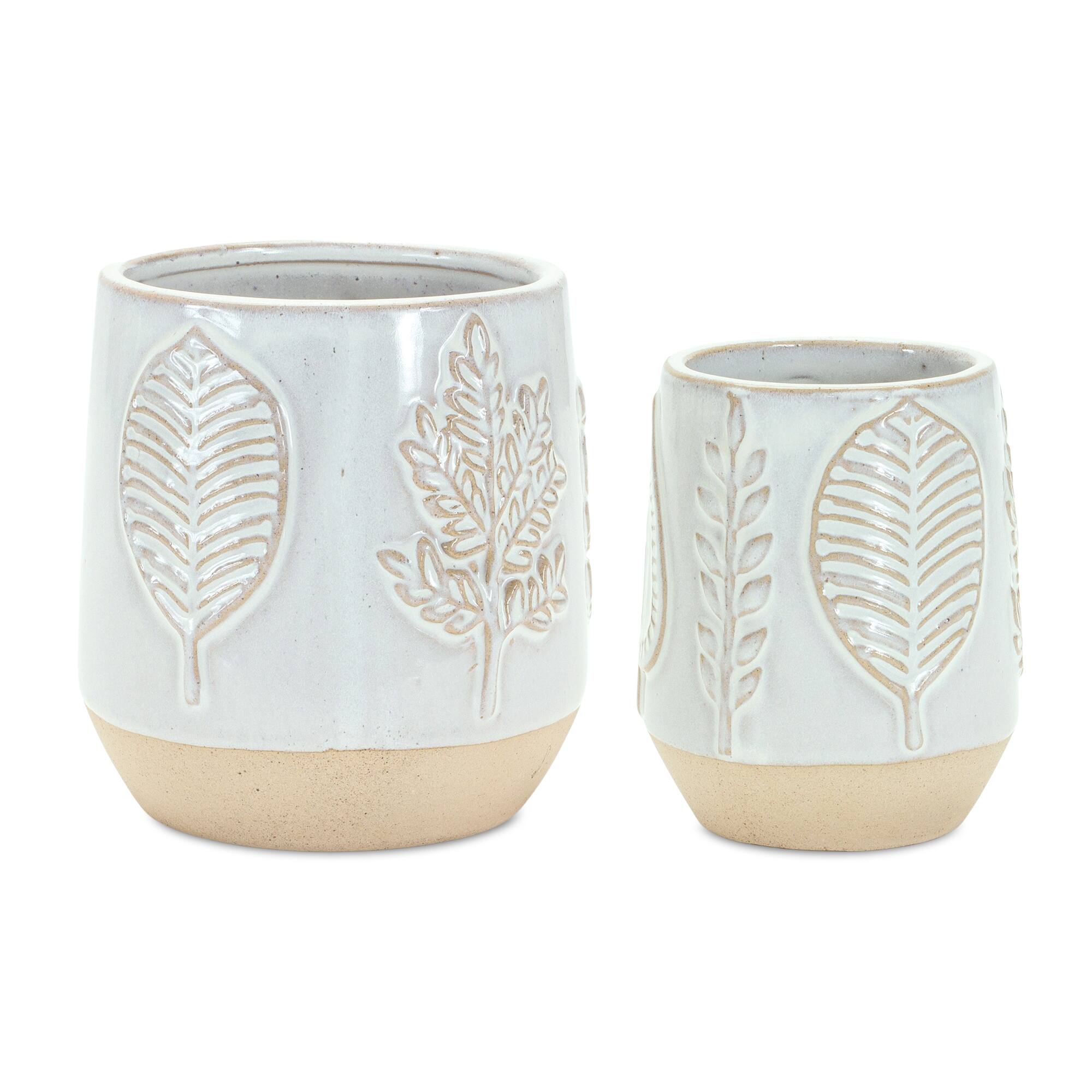 Decorative Leaf Print Porcelain Pot Set