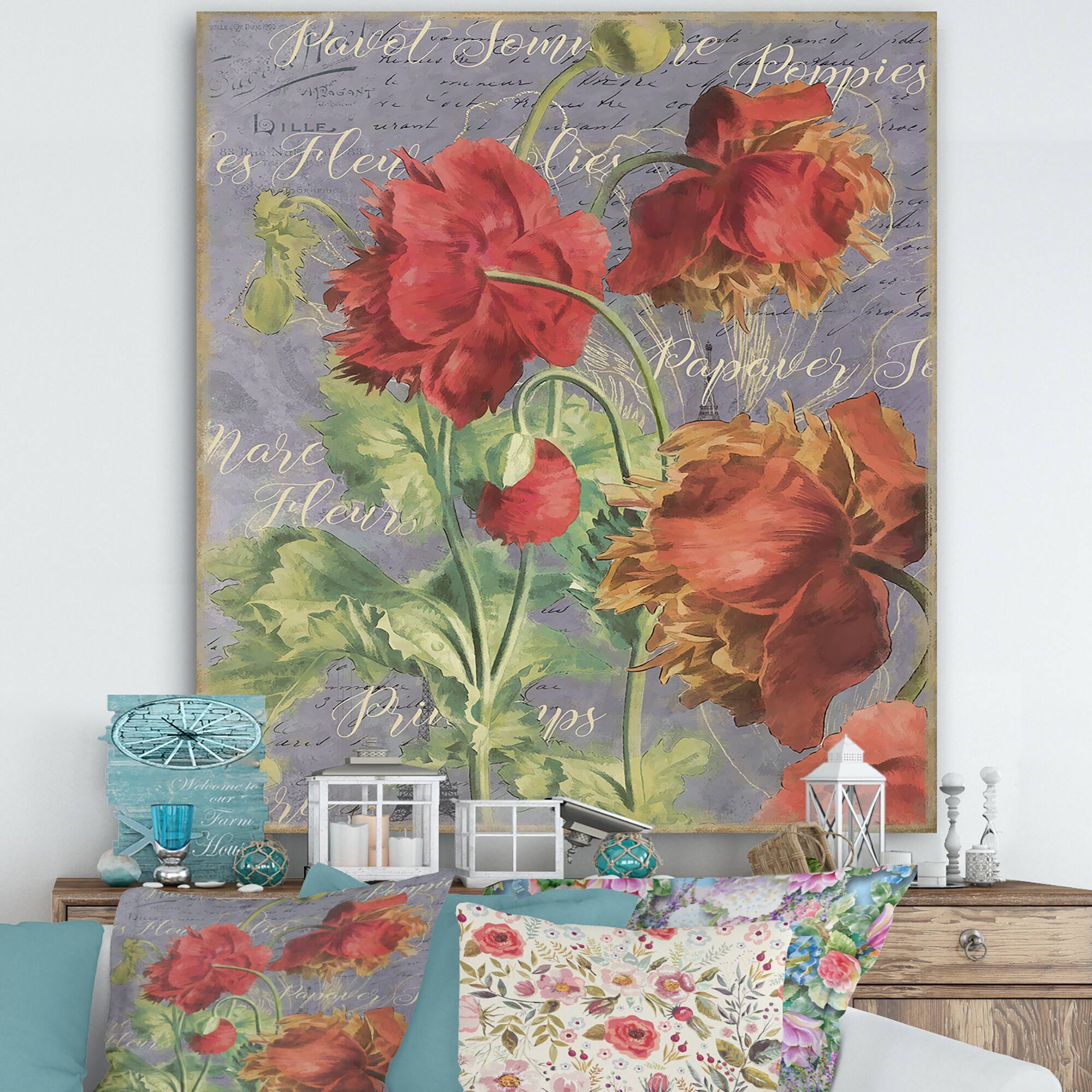 Designart - Red Poppies - Cottage Canvas Artwork