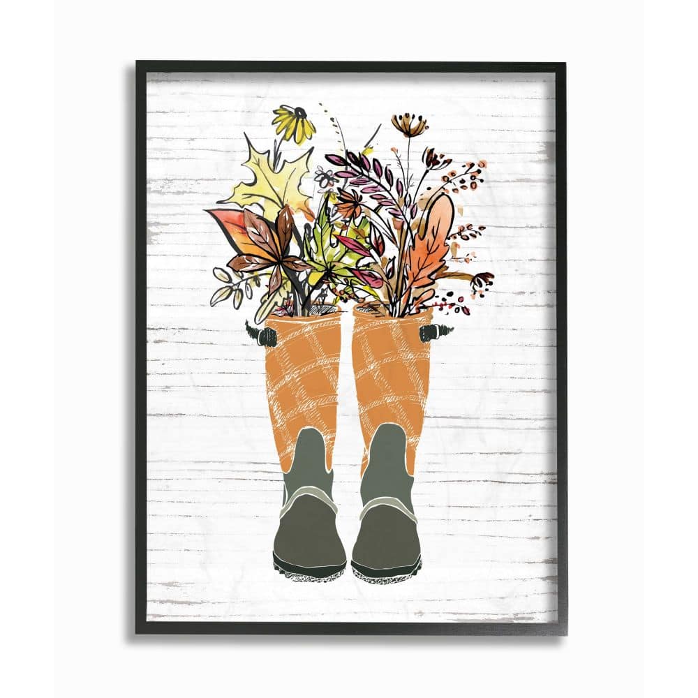 Stupell Industries Fall Foliage in Boots Black Framed Wall Art