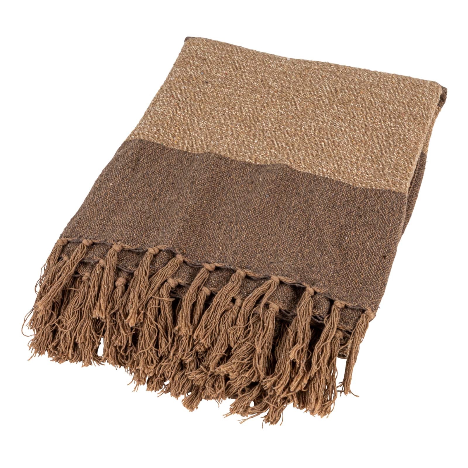 Hello Honey® Beige & Brown Savannah Stripe Cotton Blend Throw with Fringe