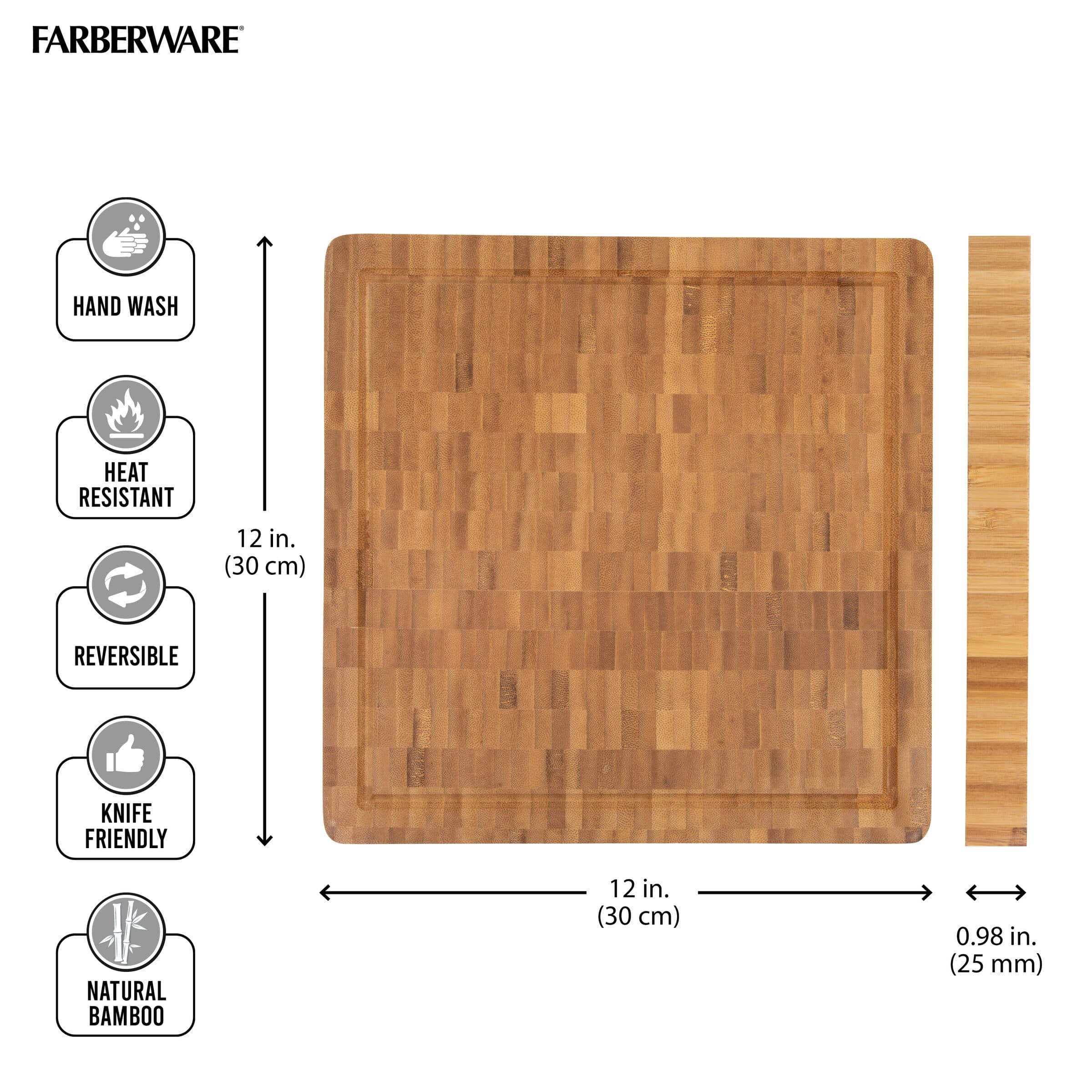 Farberware 12&#x22; End Grain Acacia Bamboo Cutting Board