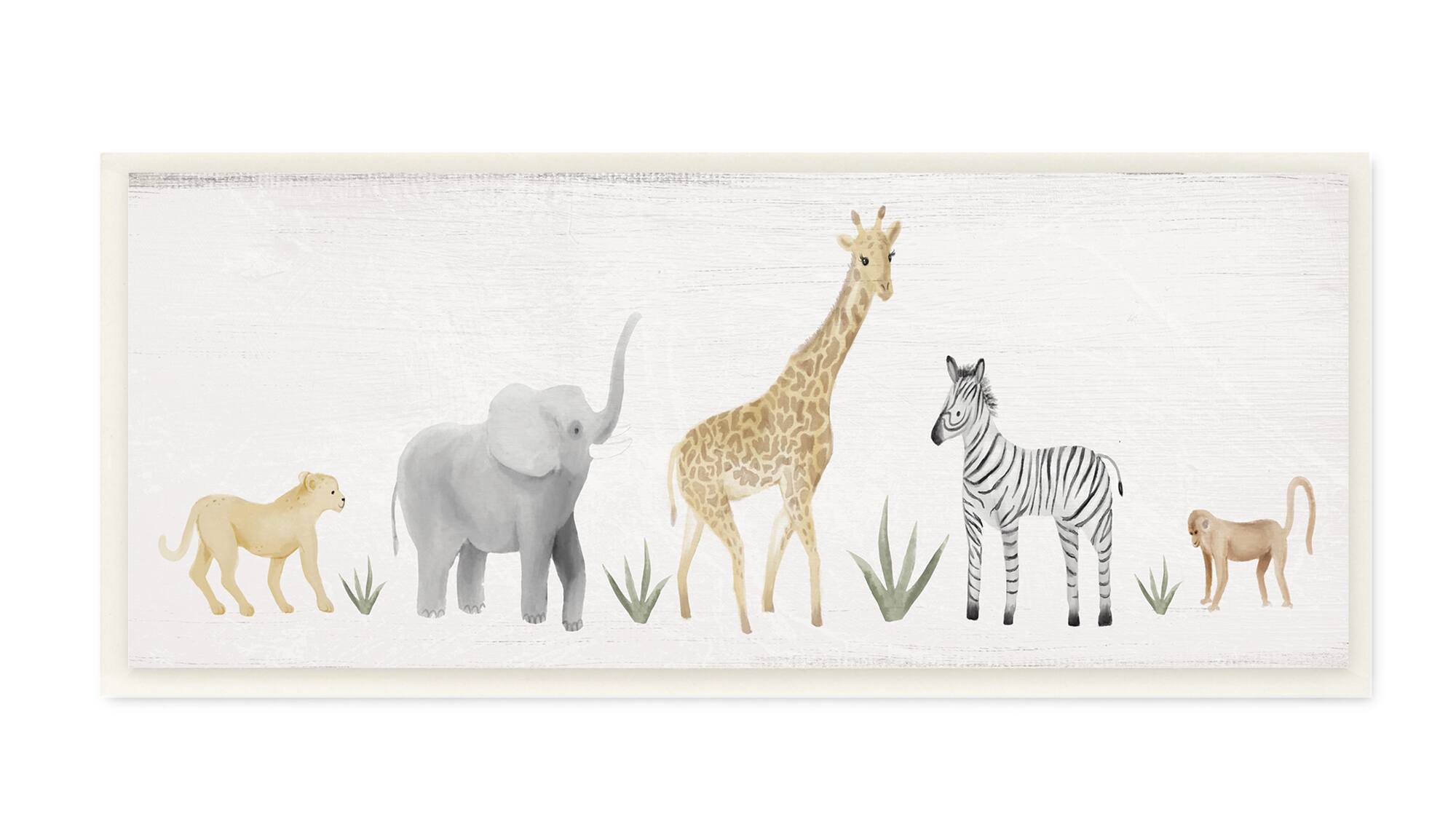 Stupell Industries Adorable Jungle Animals Wildlife Illustration Elephant Giraffe Wood Wall Plaque