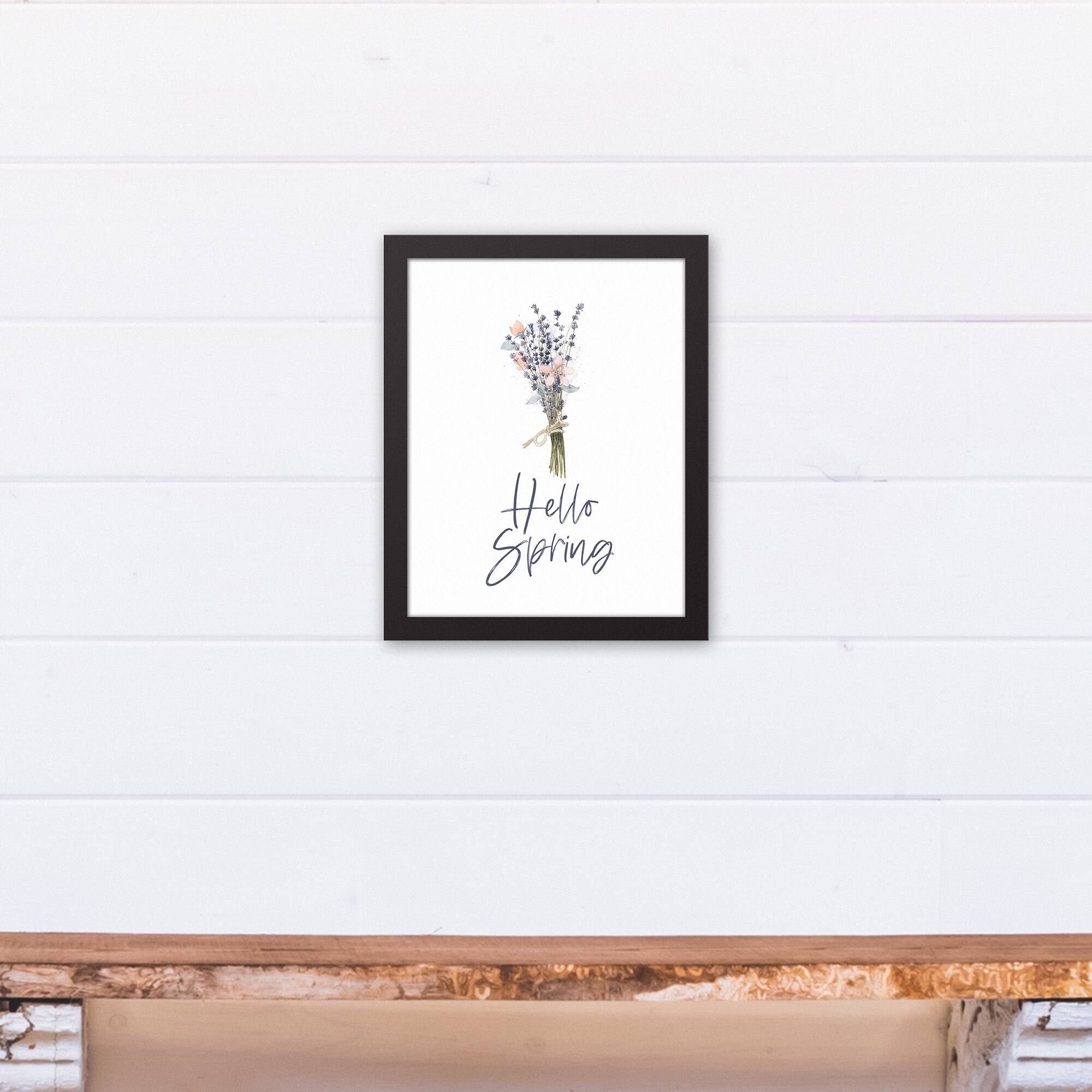 Hello Spring Flowers 11" x 14" Black Floating Framed Canvas