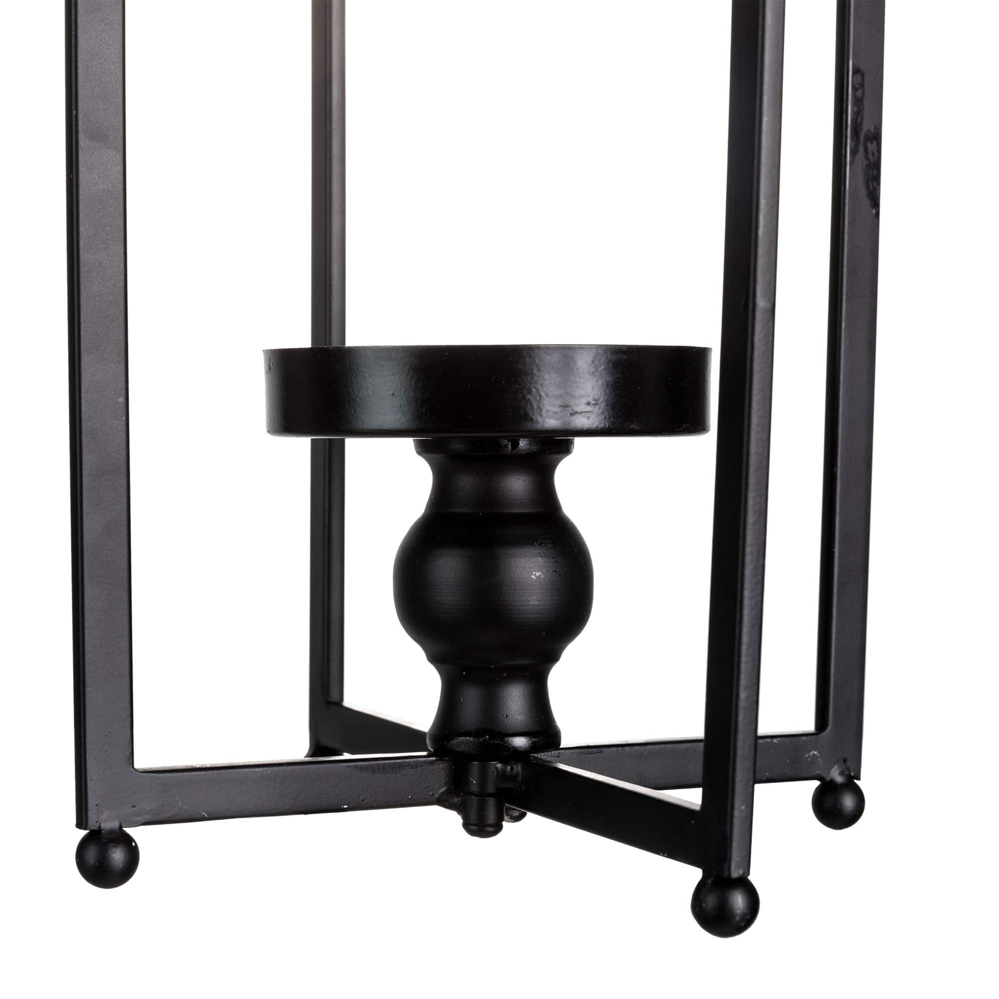 22" Modern Farmhouse Black Metal Candle Lantern Set