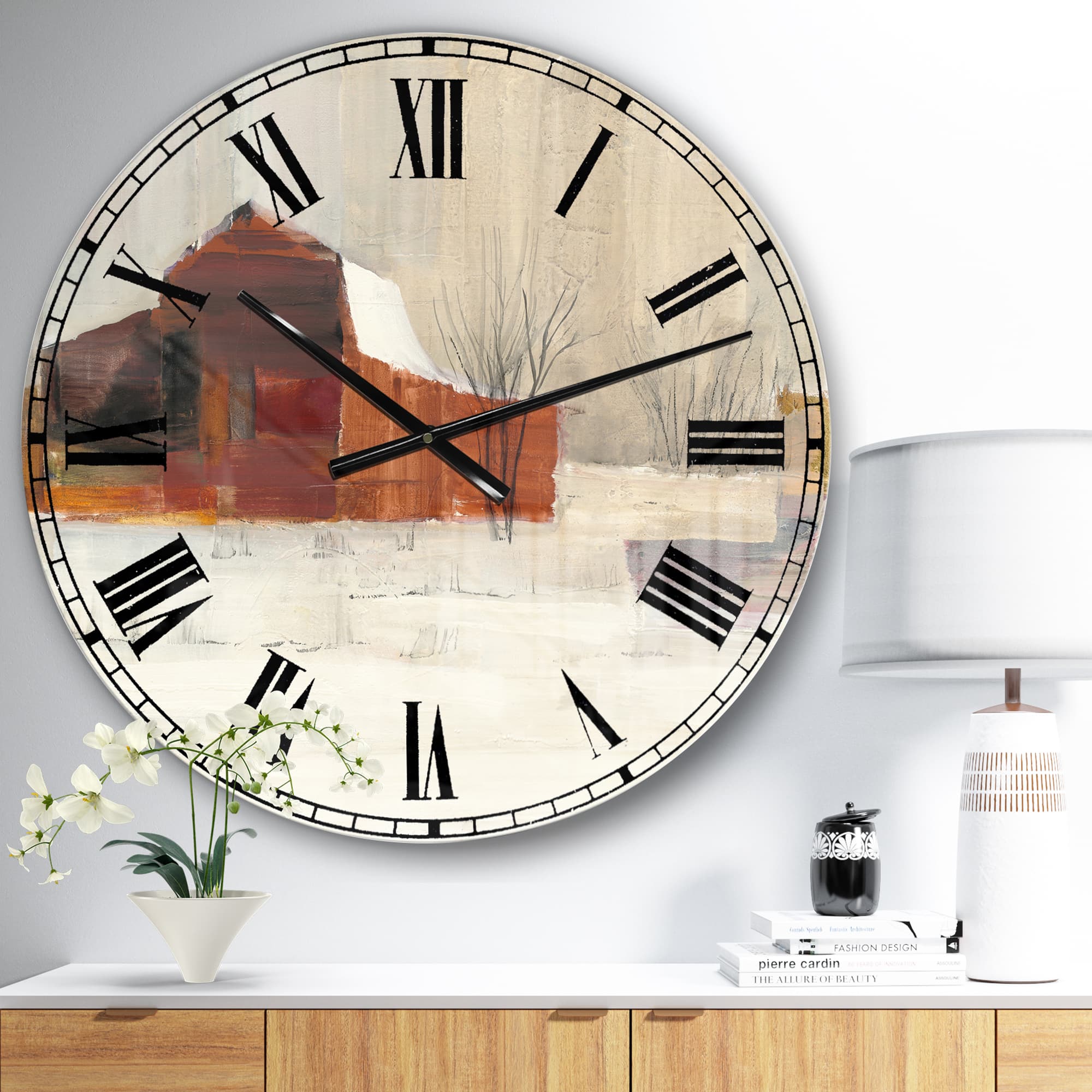Designart 'Winter In The Barns Farmhouse Wall Clock