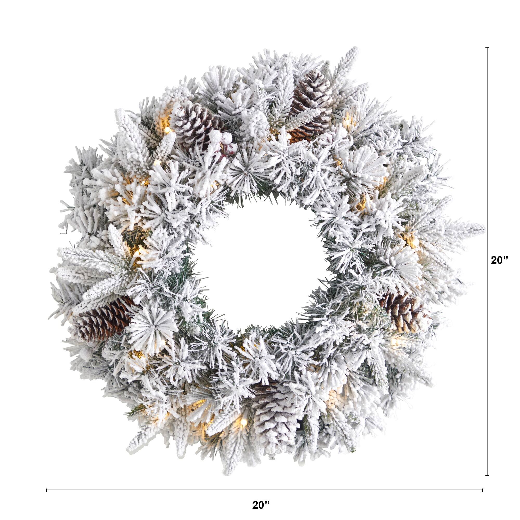 20" White LED Lights Flocked Artificial Christmas Wreath
