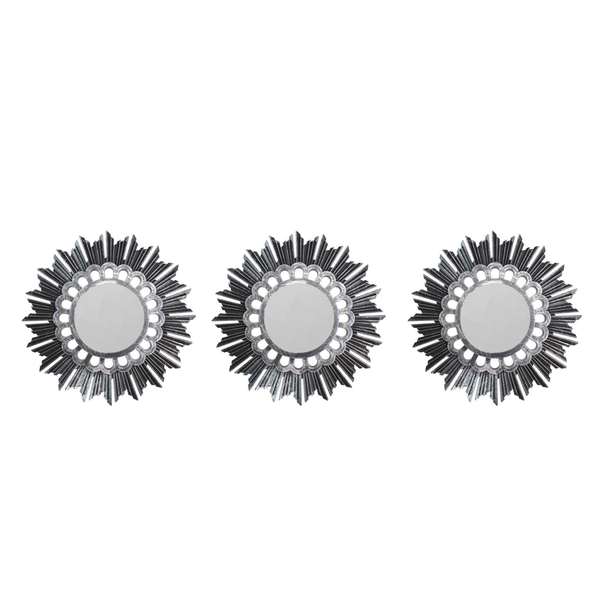 9.5&#x22; Brushed Silver Floral Sunburst Mirrors, 3ct.
