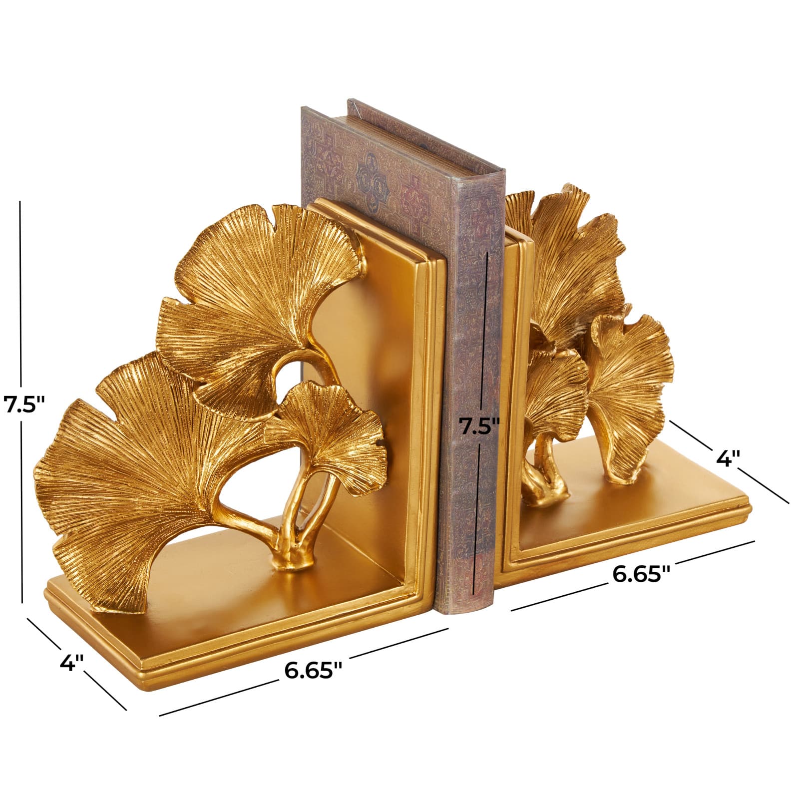 7.5" Gold Polystone Tree Ginkgo Decorative Bookends, 2ct.