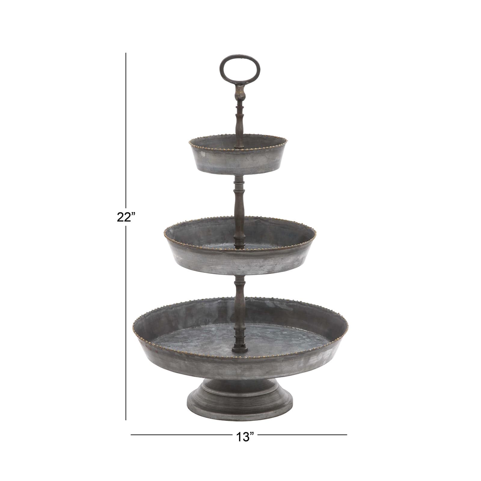 22&#x22; Gray Iron Farmhouse 3 Tier Tray Stand