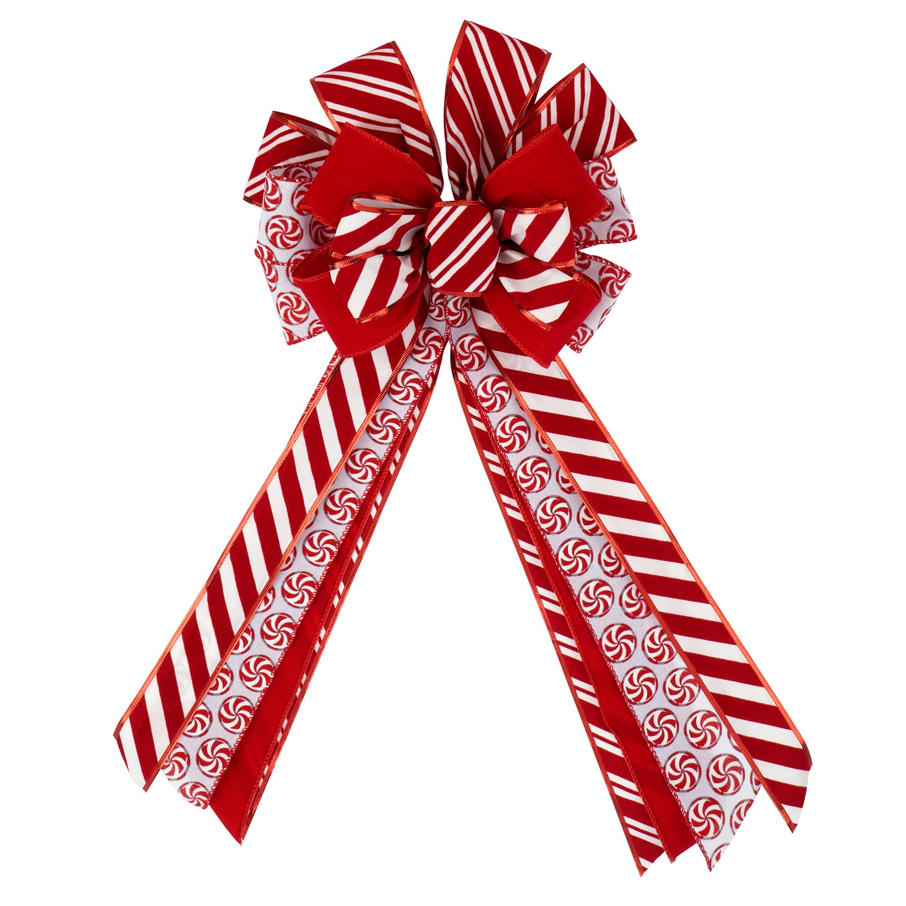 20.5&#x22; Peppermint Tree Topper Bow by Celebrate It&#x2122;