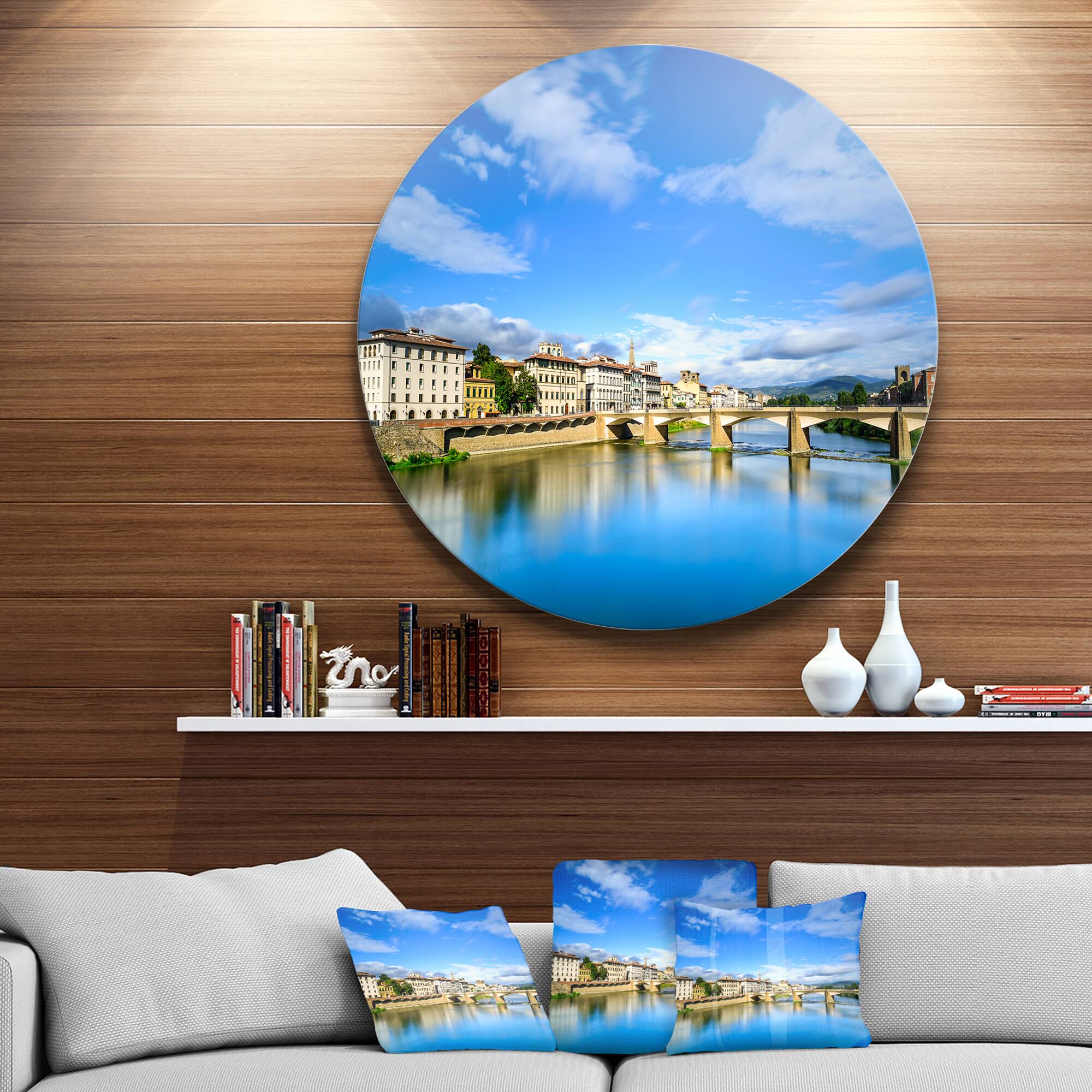 Designart - Ponte Alle Grazie Florence Italy&#x27; Extra Large Seashore Metal Circle Wall Art
