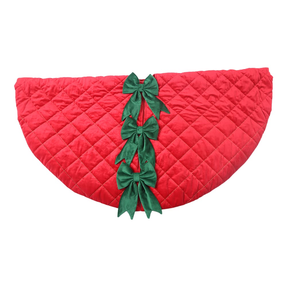4ft. Red Quilted Tree Skirt with Green Bows by Ashland&#xAE;