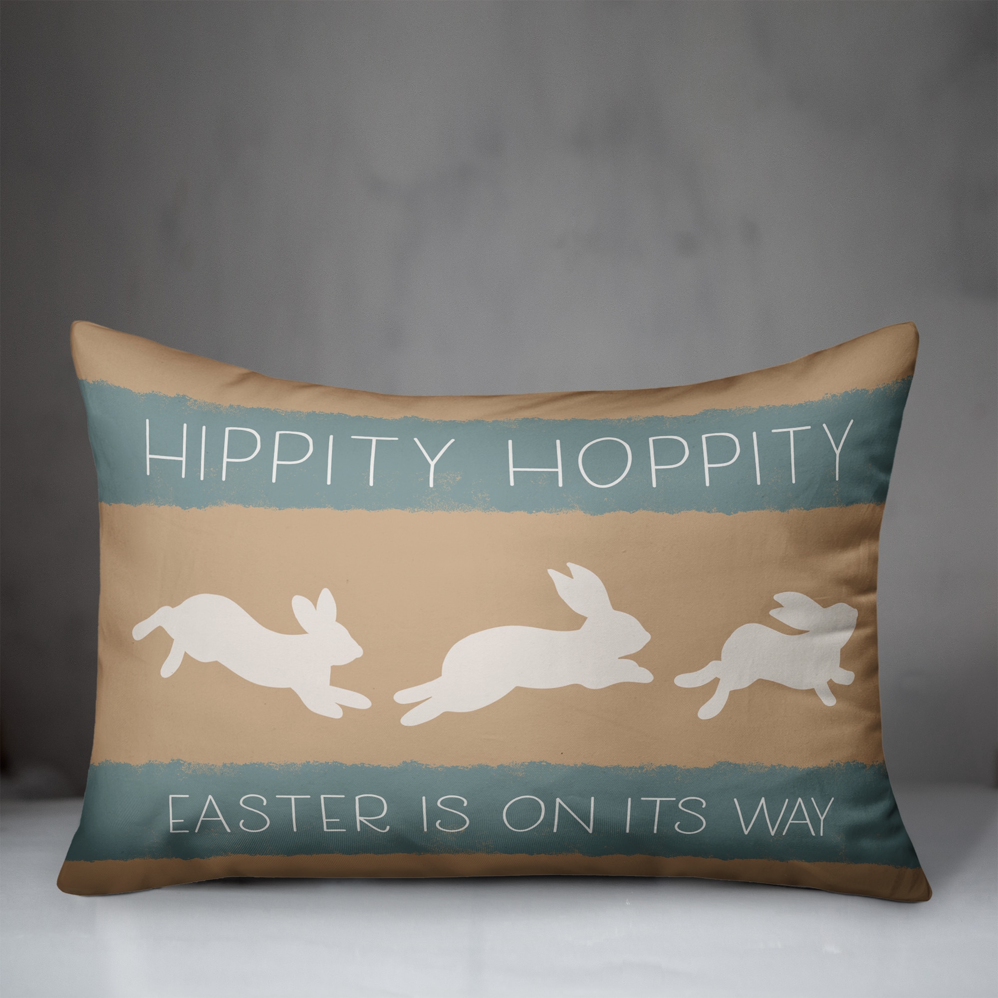 Hippity Hoppity Bunnies Tan 14" x 20" Indoor / Outdoor Pillow