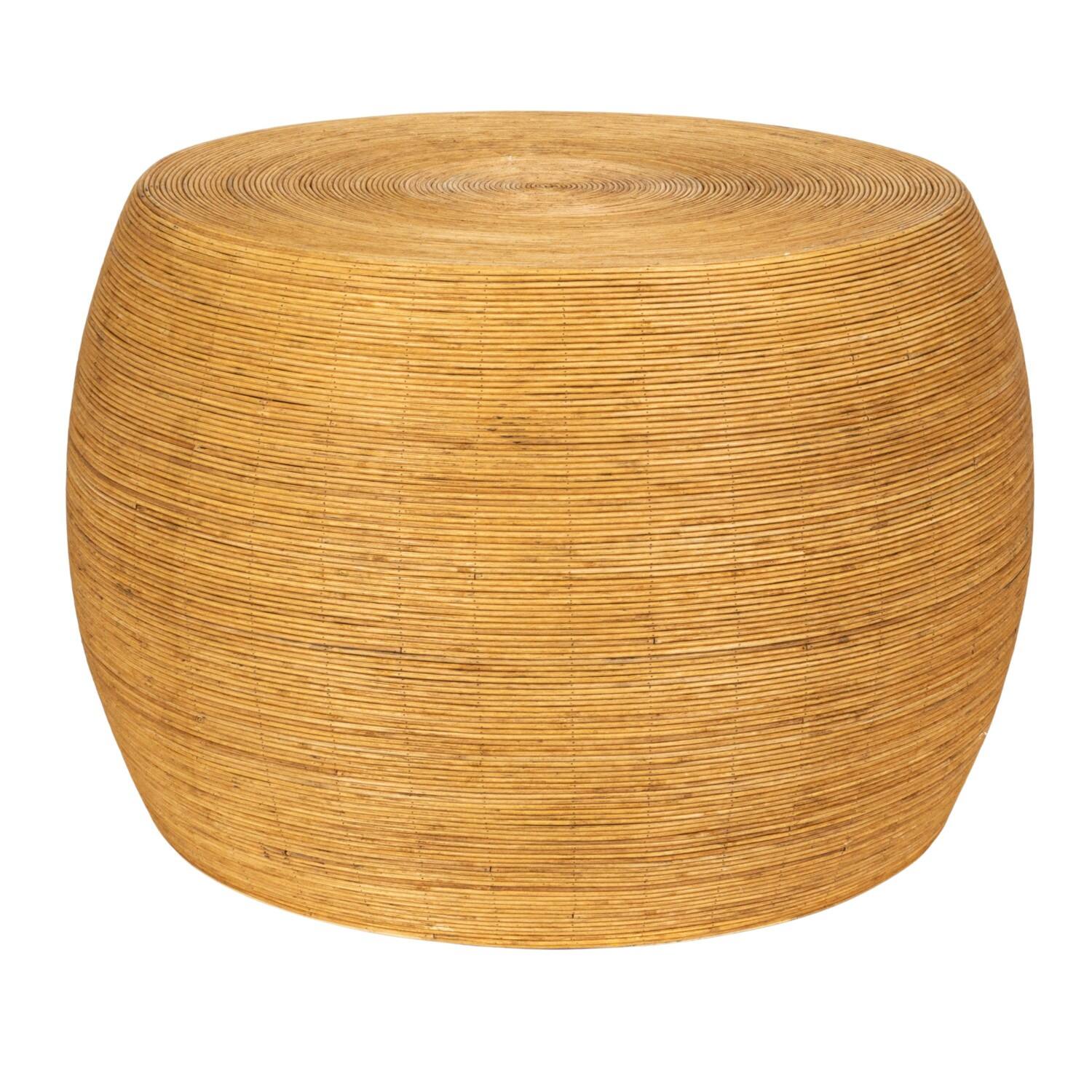 18&#x22; Natural Wide Rattan Round Accent Table