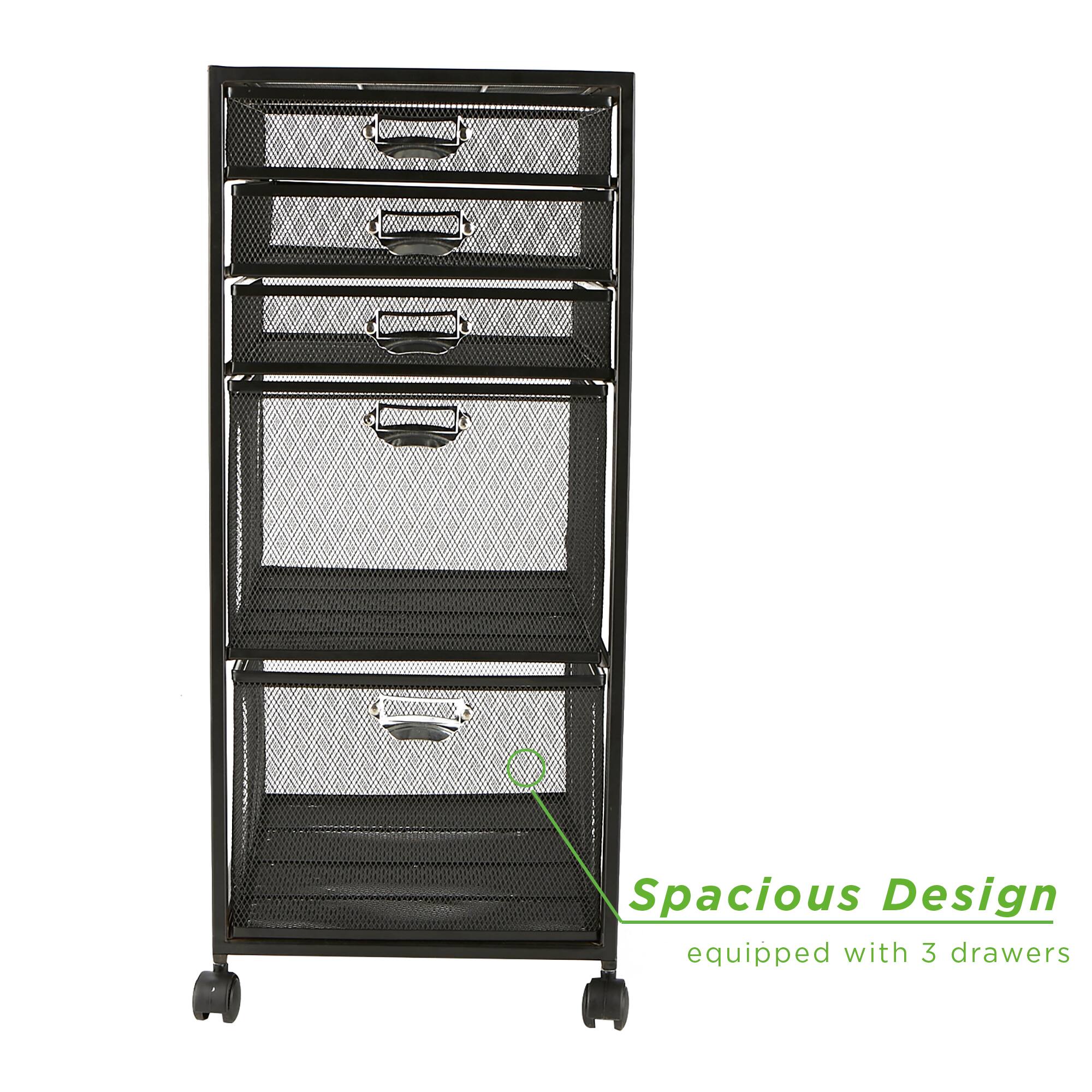 Mind Reader Black 5-Drawer Rolling File Cabinet