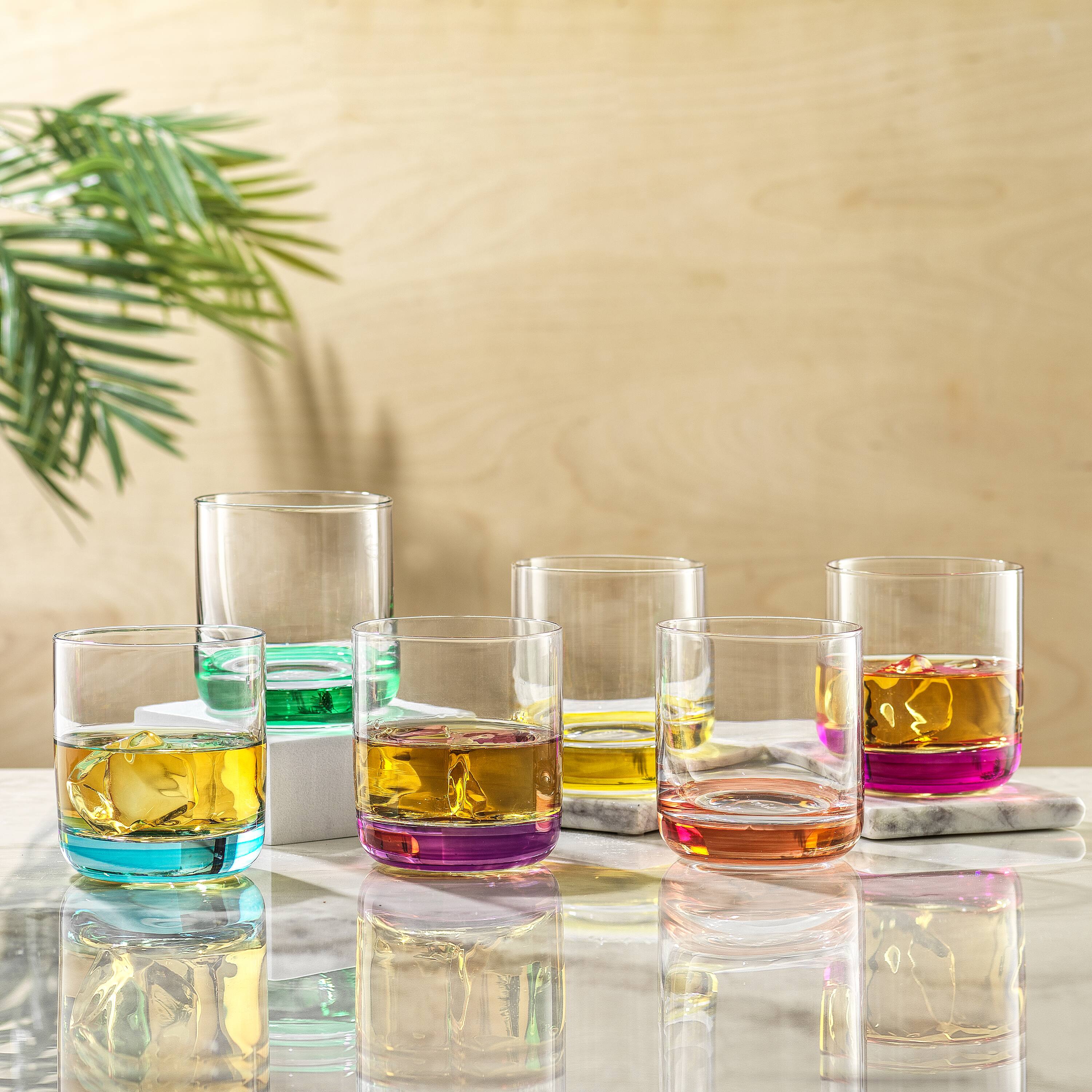 JoyJolt® 10oz. Hue Colored Double Old Fashion Whiskey Glass Tumblers, 6ct.